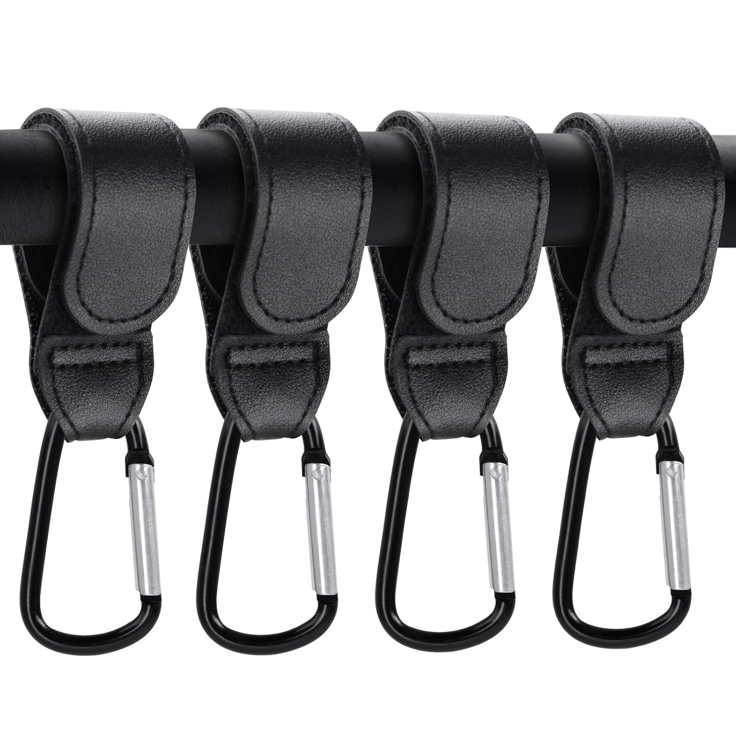 4 Pack Premium NonSlip Stroller Hooks, Adjustable Carabiner