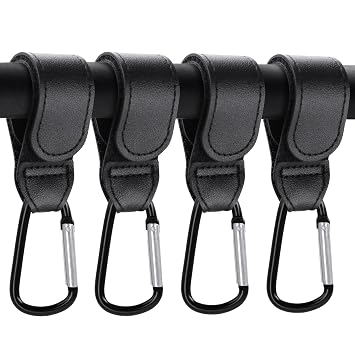 4 Pack Premium Non-Slip Stroller Hooks, Adjustable Carabiner Clips, Multifunctional Baby Stroller Accessories for Diaper Bags/Purses, Universal Fit for Strollers, Bikes, Wheelchairs & Walkers