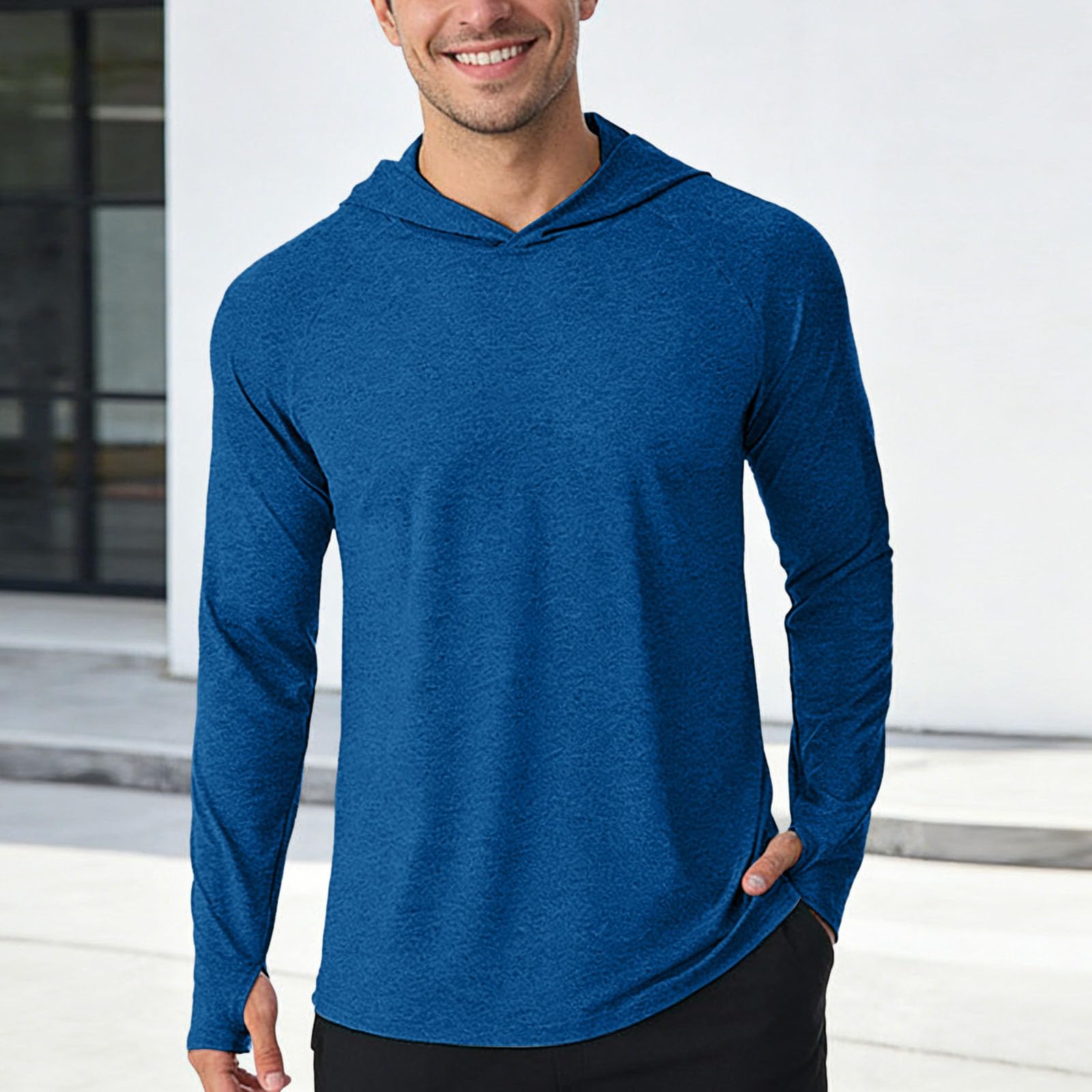 Generisch Felpa leggera con cappuccio da uomo con protezione UV, a maniche lunghe, per sport all'aria aperta e tempo libero, materiale traspirante per corsa, escursionismo e pesca