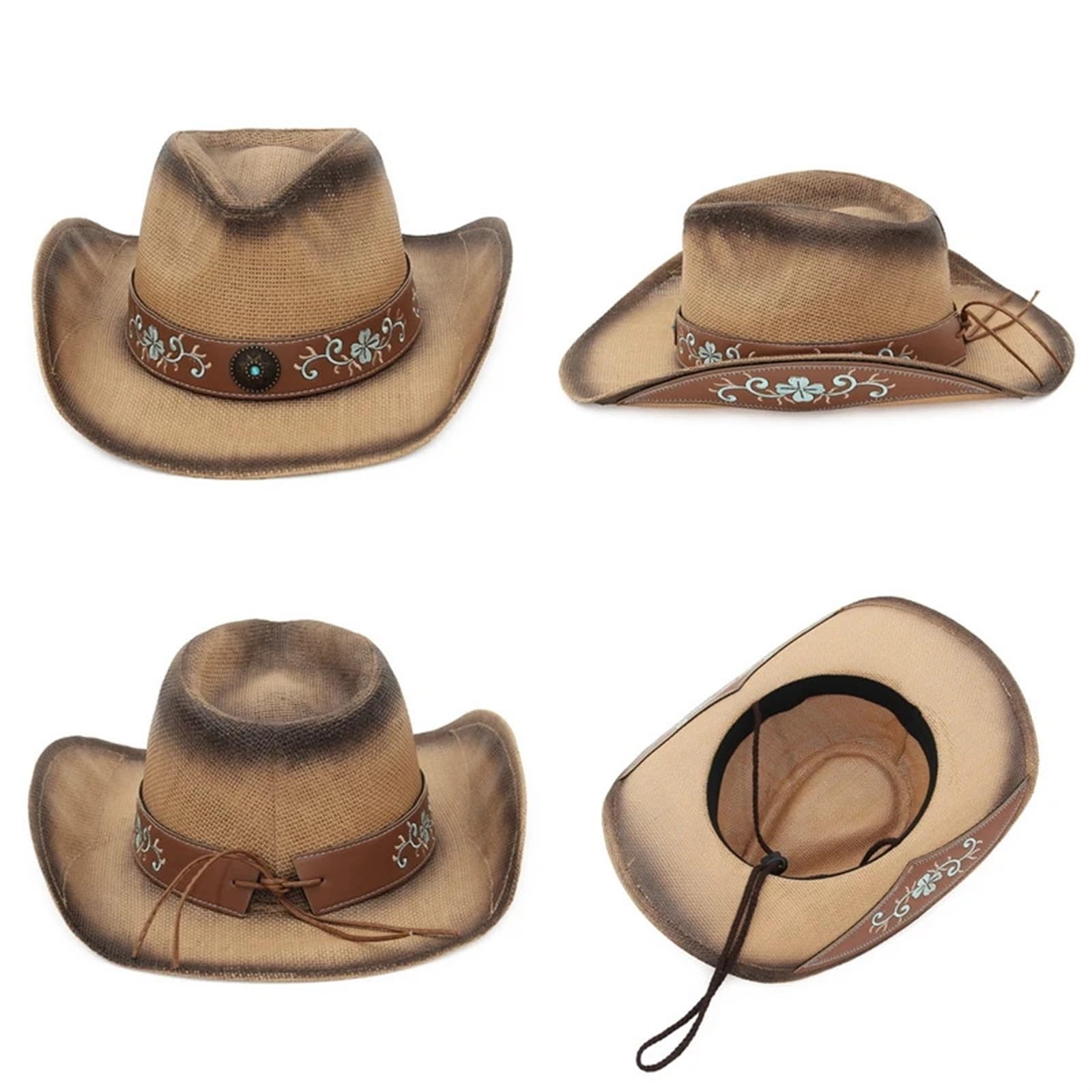 Sombrero Vaquero Hombre Sombrero de Vaquero Occidental Vintage for Hombres ala Ancha Verano al Aire Libre Mujeres Sombrero Paja