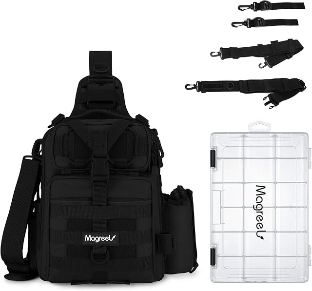 Gonex Fishing Tackle Bag with 1x Fishing Tackle Box, Water-Resistant Shoulder Backpack Sling Bag with Rod Holder