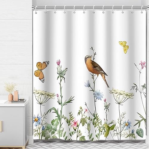 Vista 62 de Yeele Cortina de ducha de paisaje natural, árboles verdes, bosque, cortinas de baño, primavera, amanecer, selva, paisaje, impermeable, decoración