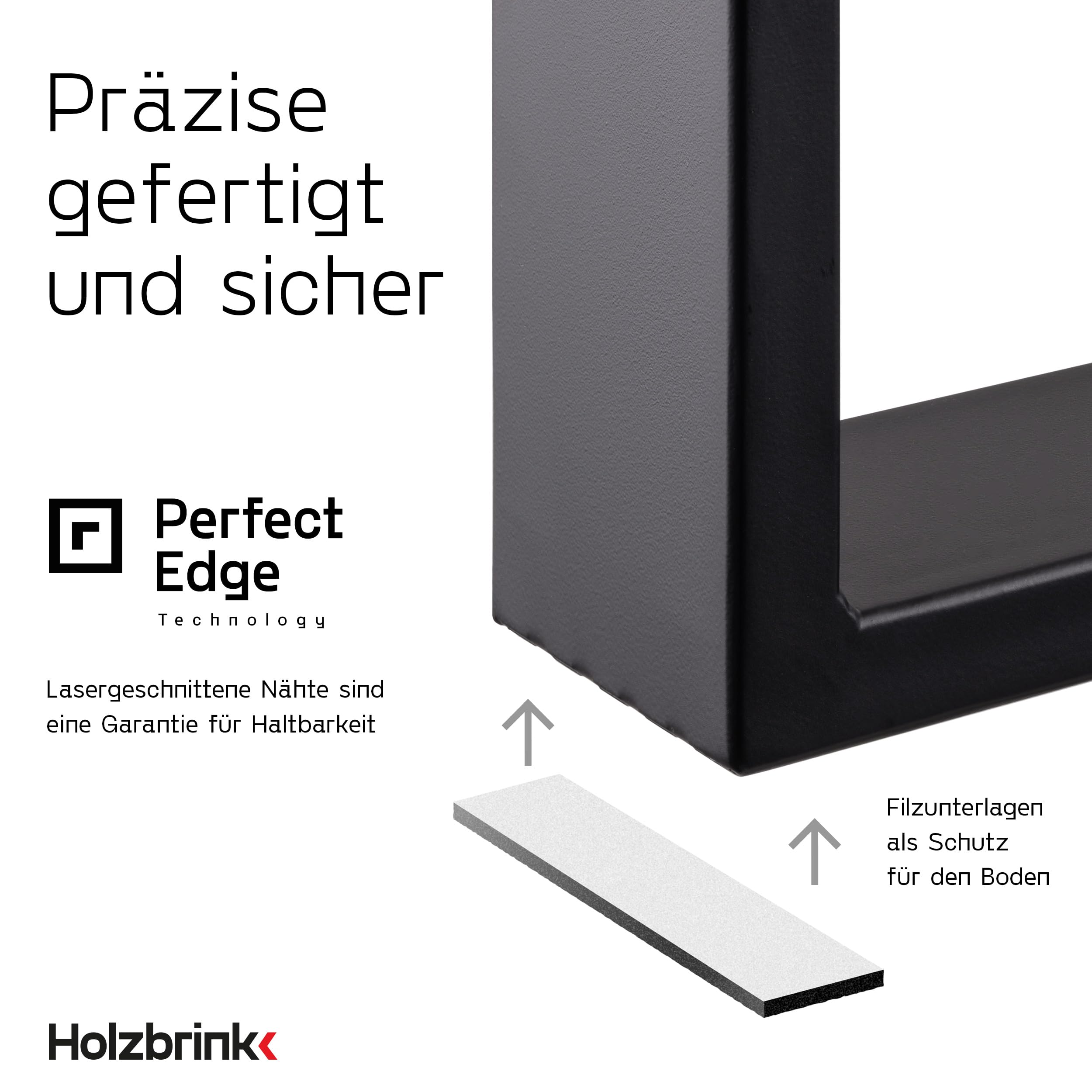 HOLZBRINK Tischbeine Metall Schwarz | Tischkufen/Tischgestell für Couchtisch, Esstisch, Schreibtisch, Sitzbank | 2 Stück Möbelfüße 50 x 72 cm