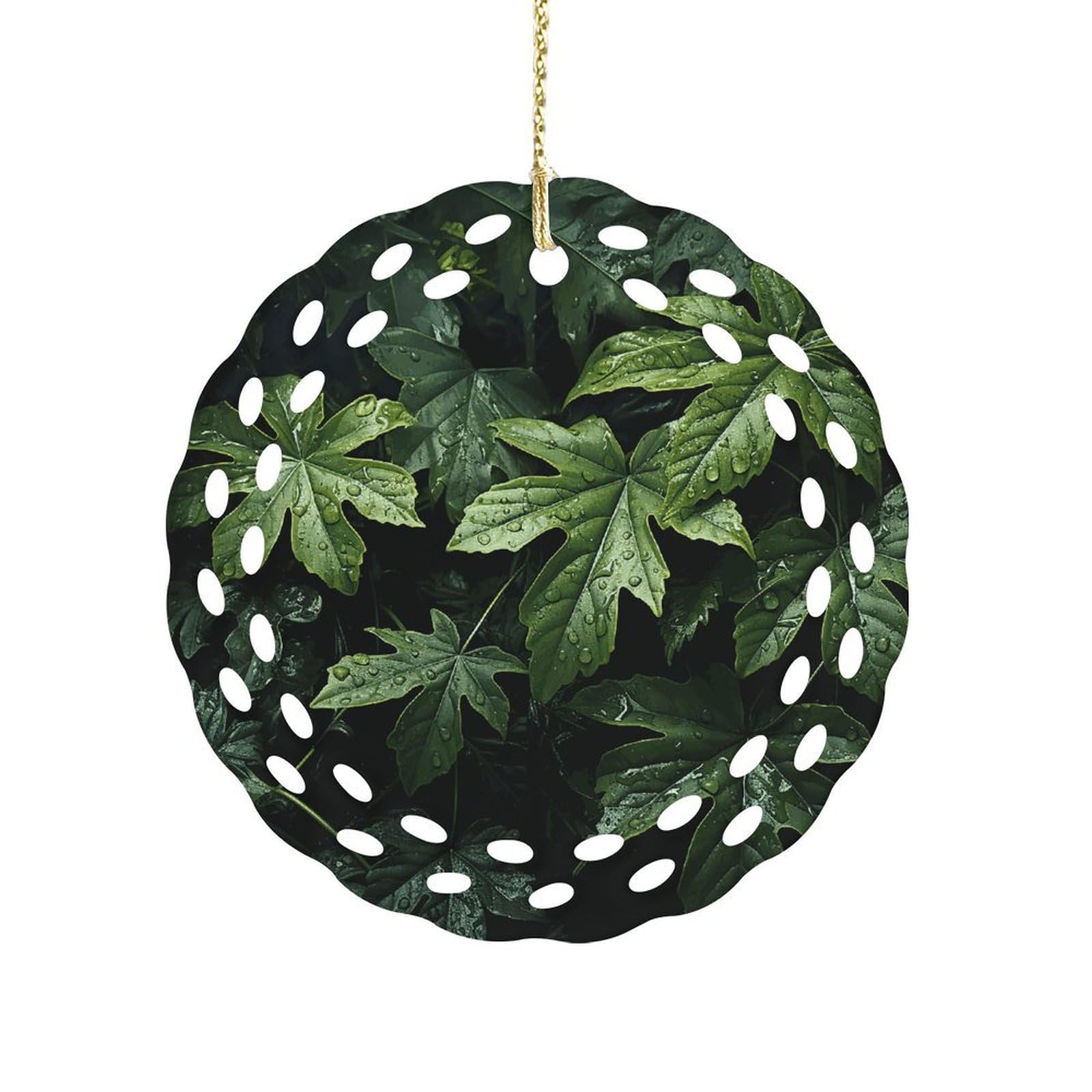 Fekiloot Women's Style Green Leaves Pattern Ceramic Ornaments 3 Inch Round,Holiday Keepsake For ,Girls,Pet Owners,Hanging Ornament Gifts Idea For Home