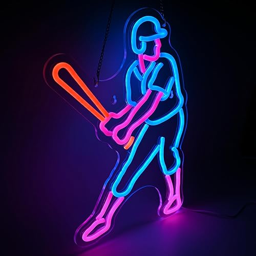 Miniatura 2 de Luz de neón retro de béisbol, decoración LED de béisbol para sala de juegos, bar, dormitorio de TikTok, regalos y suministros de fiesta de béisbol,