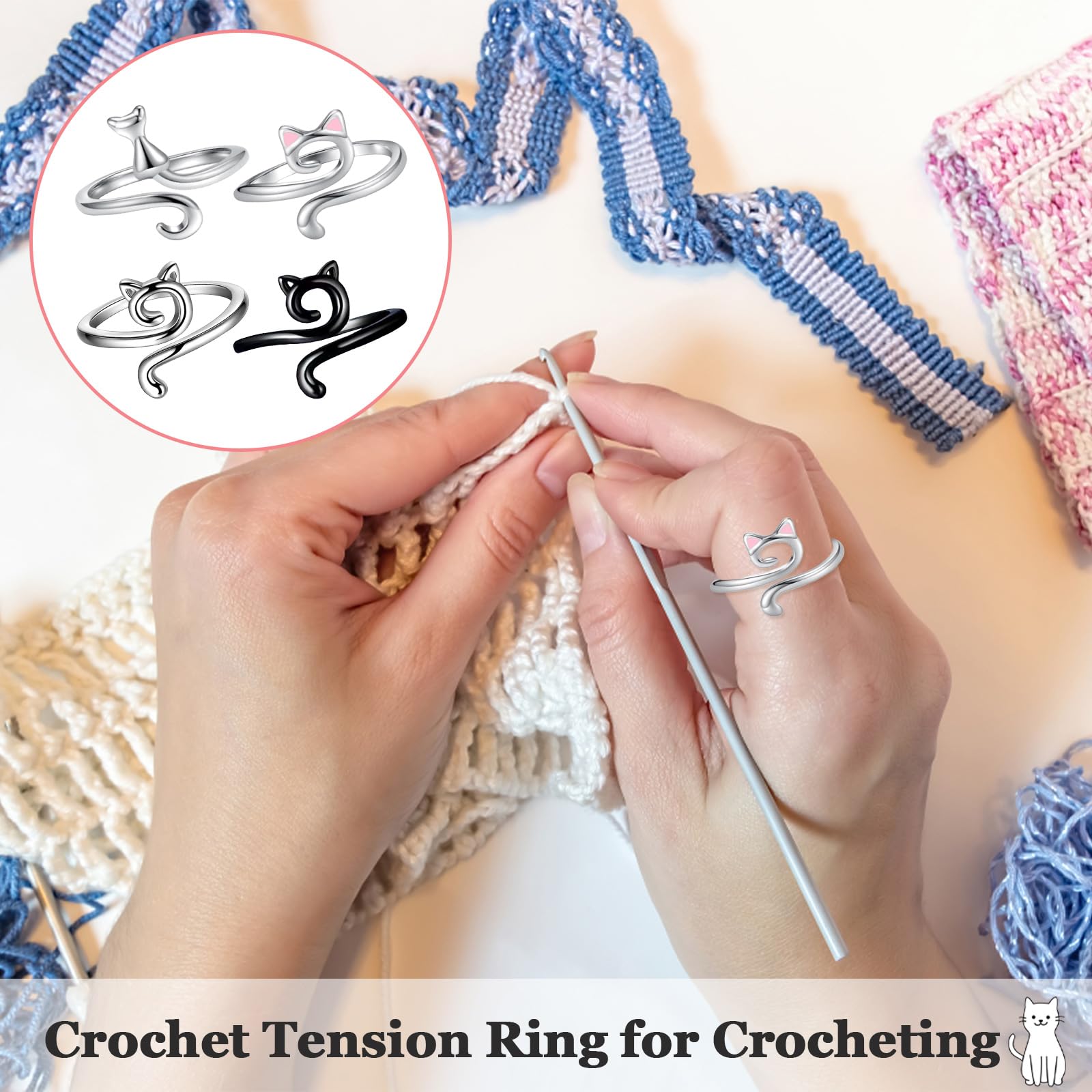 Set 4 Anneaux De Crochet Réglables + 60 Marqueurs De Points - Accessoires Tricot/crochet DIY