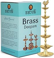 Vista 3 de SATVIK - 2 piezas de latón de pie Kerala Samai Diwali Deepak para Puja tradicional Panchmahal Pooja Deepam Diya lámpara de aceite Kutthu Vilakku