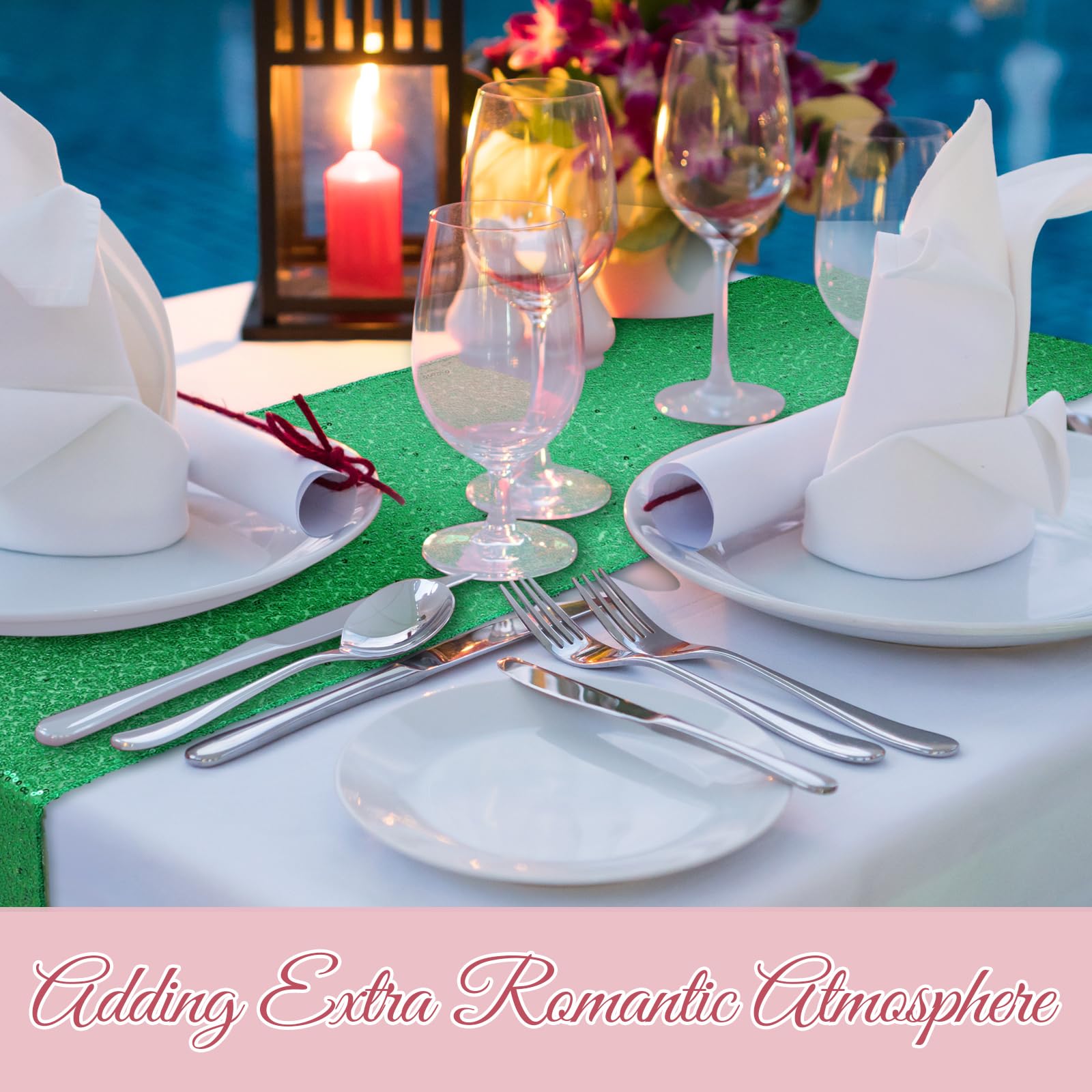 Camino de mesa de lentejuelas de 12 x 108 pulgadas, color rosa y verde, camino de mesa de comedor con purpurina para fiesta de cumpleaños, fiesta temática de princesa, suministros de boda