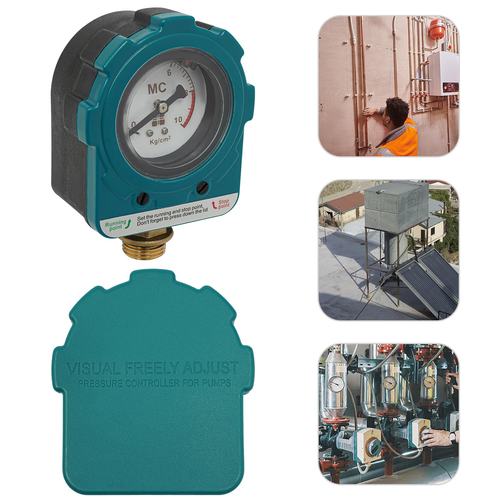 Regulator ciśnienia pompy, automatyczny przełącznik ciśnienia pompy, inteligentny przełącznik ciśnieniowy, 1,5 kW, niebieski, nadaje się do pomp głębinowych, samozasysających i sprężarek próżniowych
