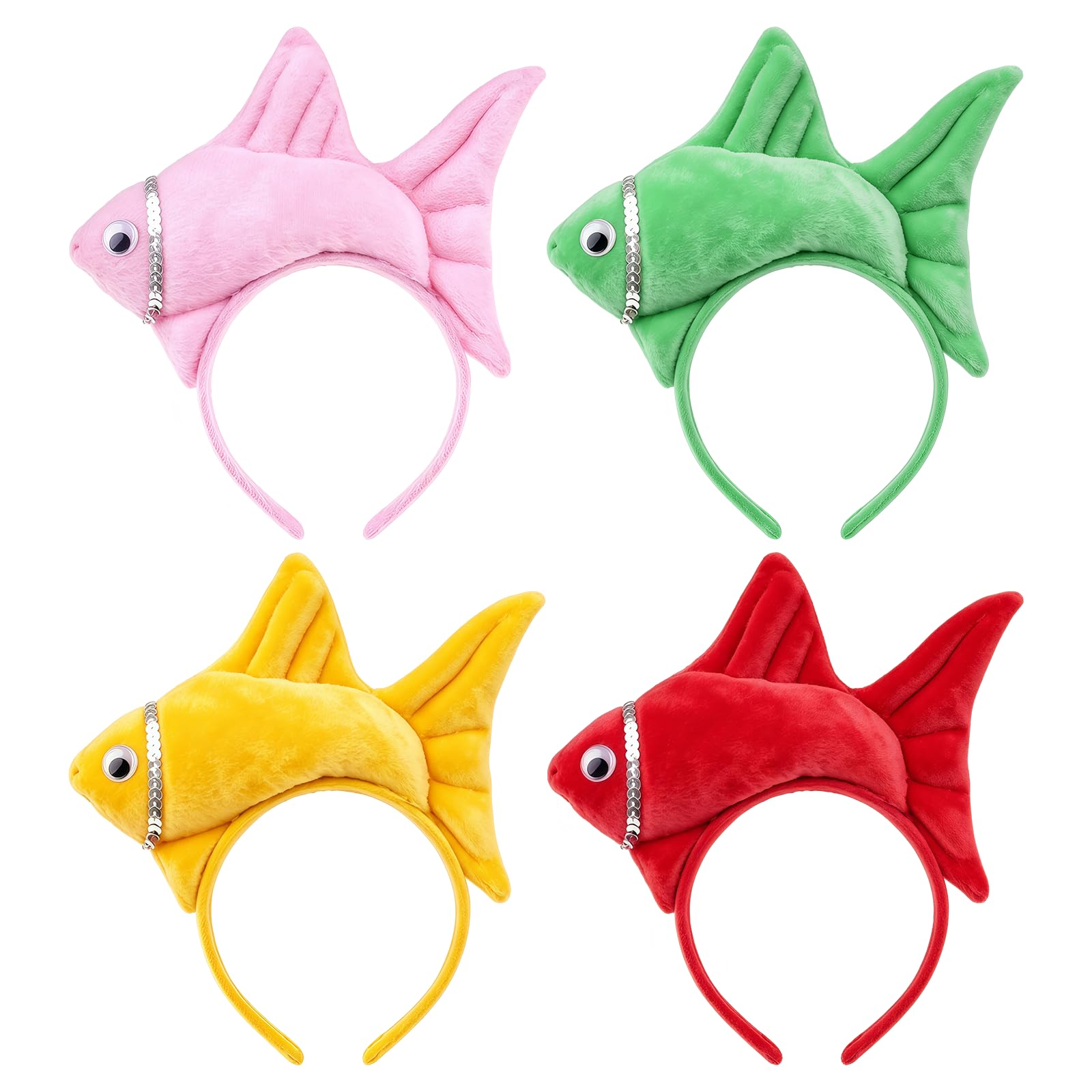 DVOFU 4 Pcs Fish Headband Plush Fish-Shaped Hair Bands Sea Animal Costume Headband Pink Green Yellow And Red Party Supplies Animal Fancy Accessories for Dances,Cosplay And Festivals.