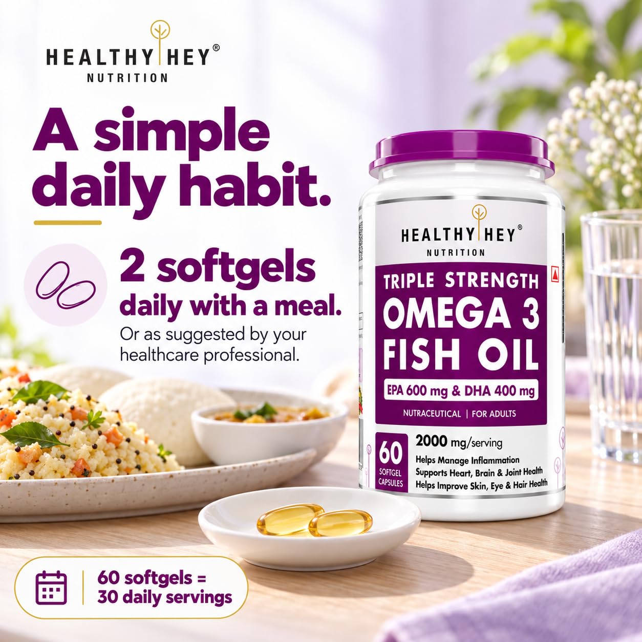 HealthyHey Nutrition Omega 3 Fish Oil, EPA 600mg + DHA 400mg, 60 Softgels — Amazon image 5