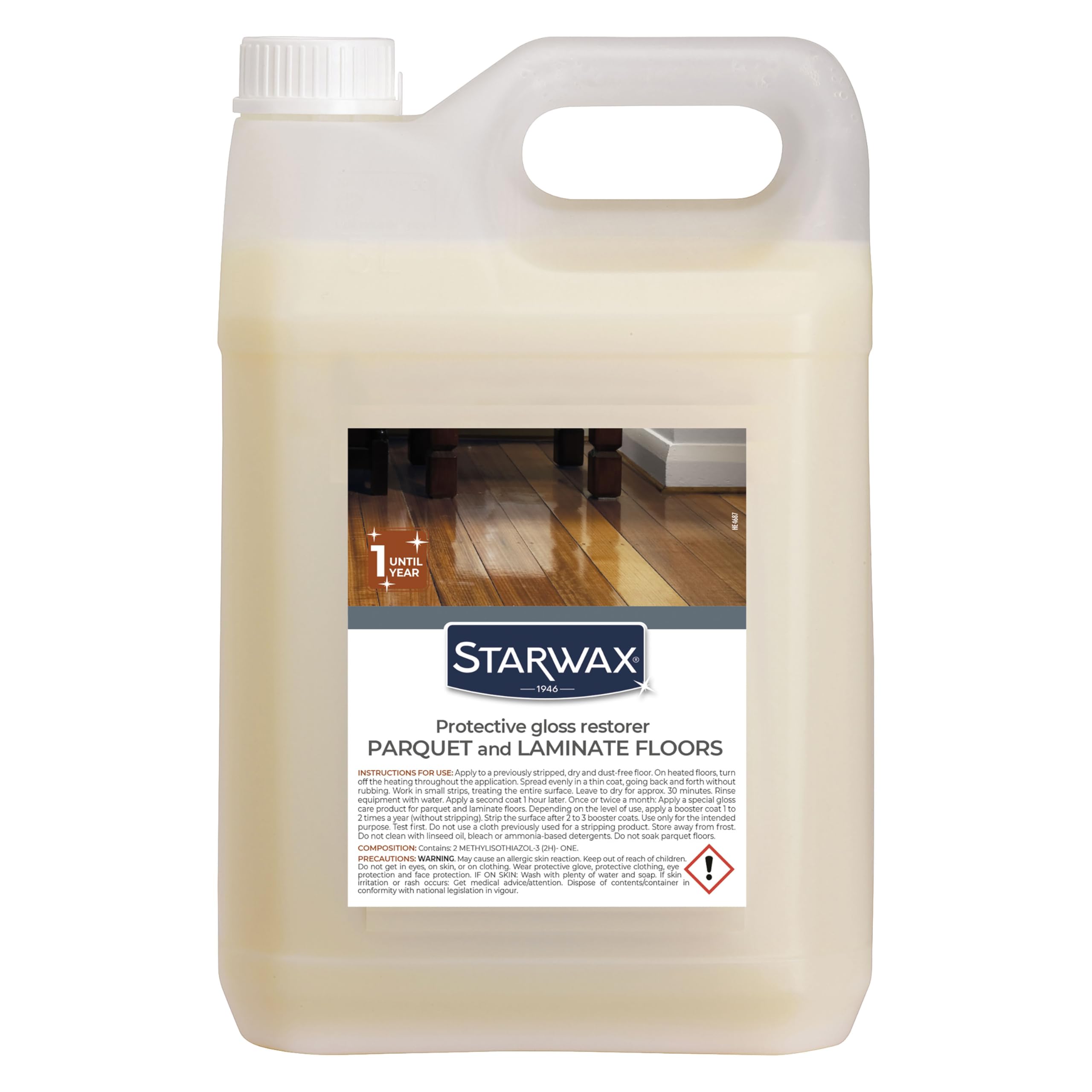 STARWAX - Protective Gloss Restorer for Parquet and Laminate Floors - Protects, Shines and Conceals Scratches - Anti-Stain and Anti-Wear - 5L - Up To 150m²