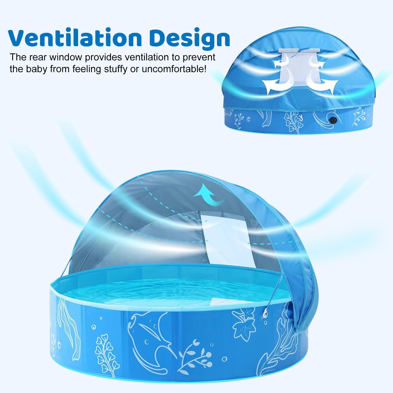 Pataugeoire pour enfants - 100 x 30 cm - Pliable - Portable - Avec toit - Piscine antidérapante - Avec protection solaire - Pour l'intérieur et l'extérieur