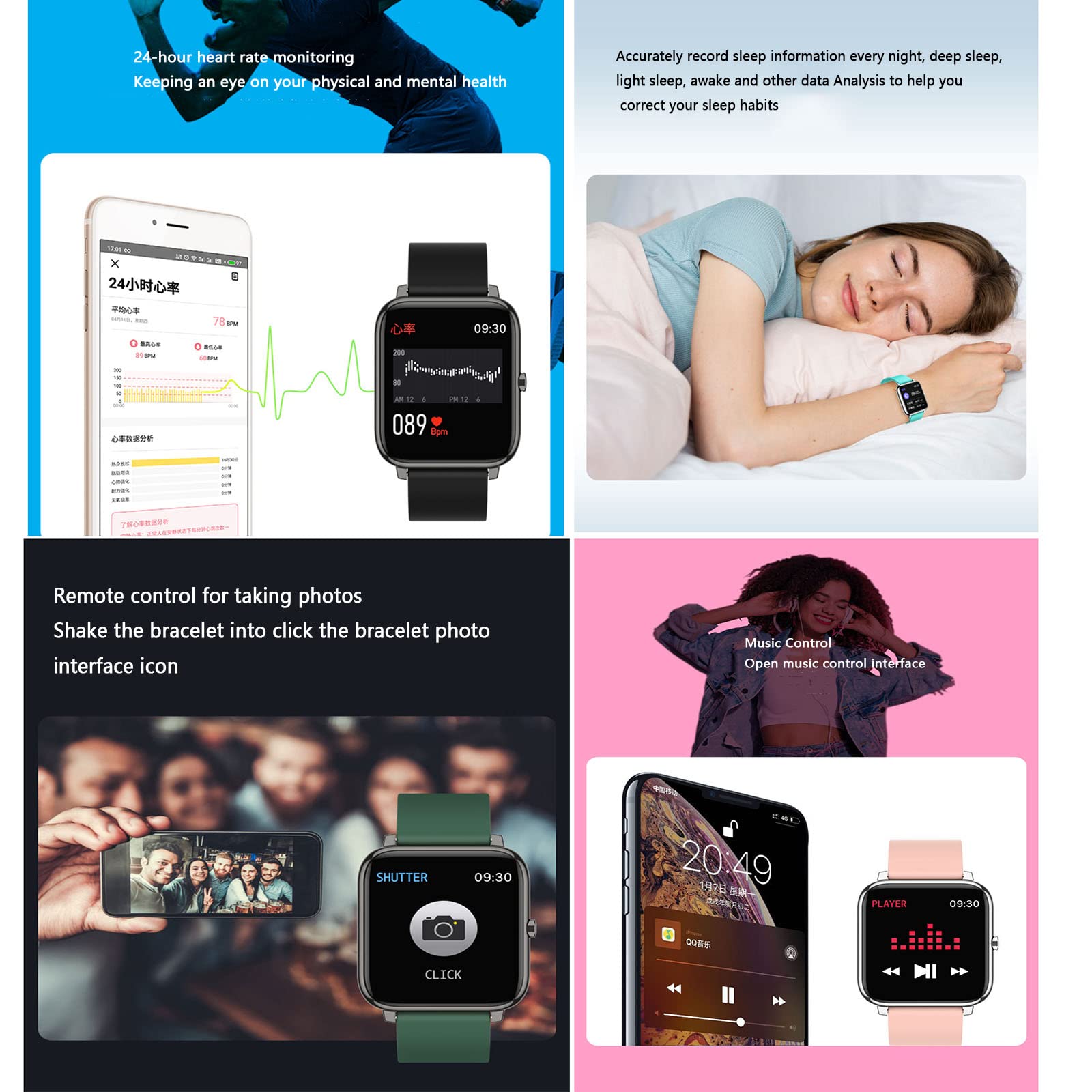 Inteligentny zegarek dla mężczyzn inteligentne zegarki dla kobiet smartwatch zegarek fitness sport pływanie wodoodporny silikonowy pasek na nadgarstek ładowanie magnetyczne odpinany pasek, Czarny, 1.4 inch
