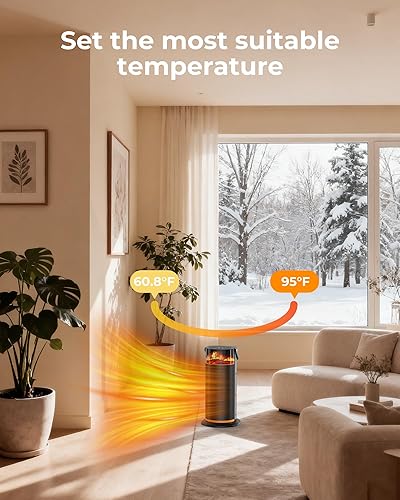 Miniatura 4 de Calentador de espacio calentadores de espacio portátiles de 1500 W para uso en interiores con luz de efecto de llama, calentador eléctrico de