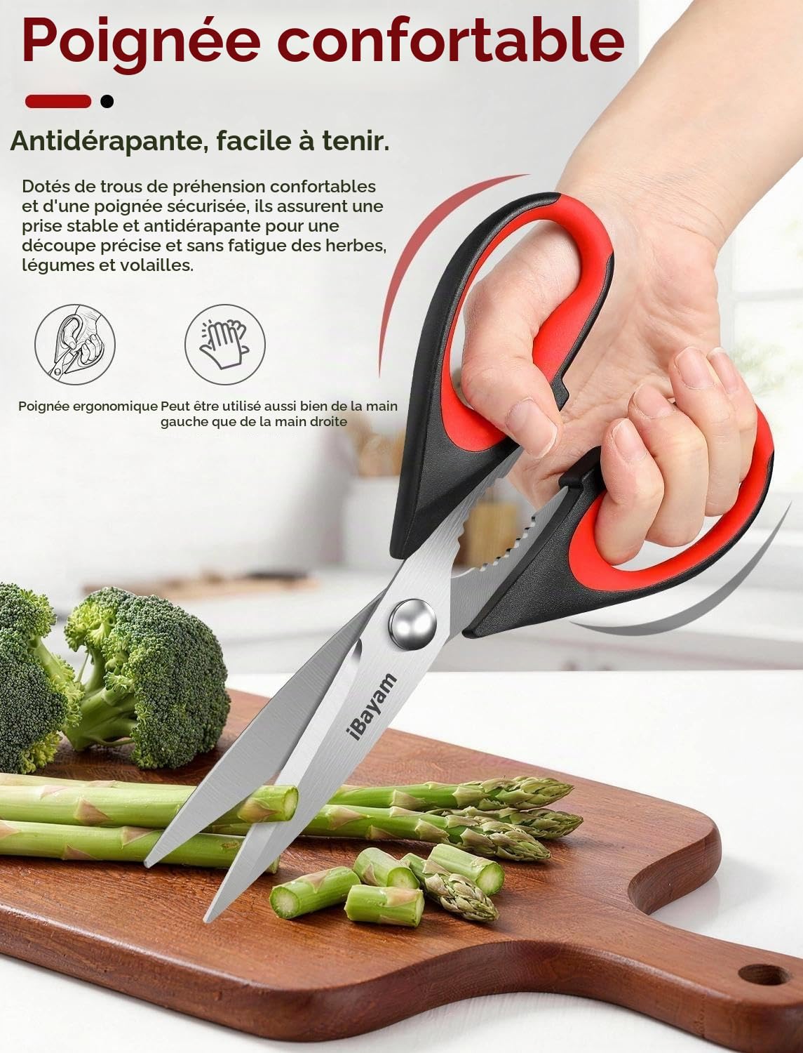 iBayam Lot de 2 Paires de Ciseaux de Cuisine Robustes et tranchants en Acier Inoxydable pour Poulet, volaille, Poisson, Herbes