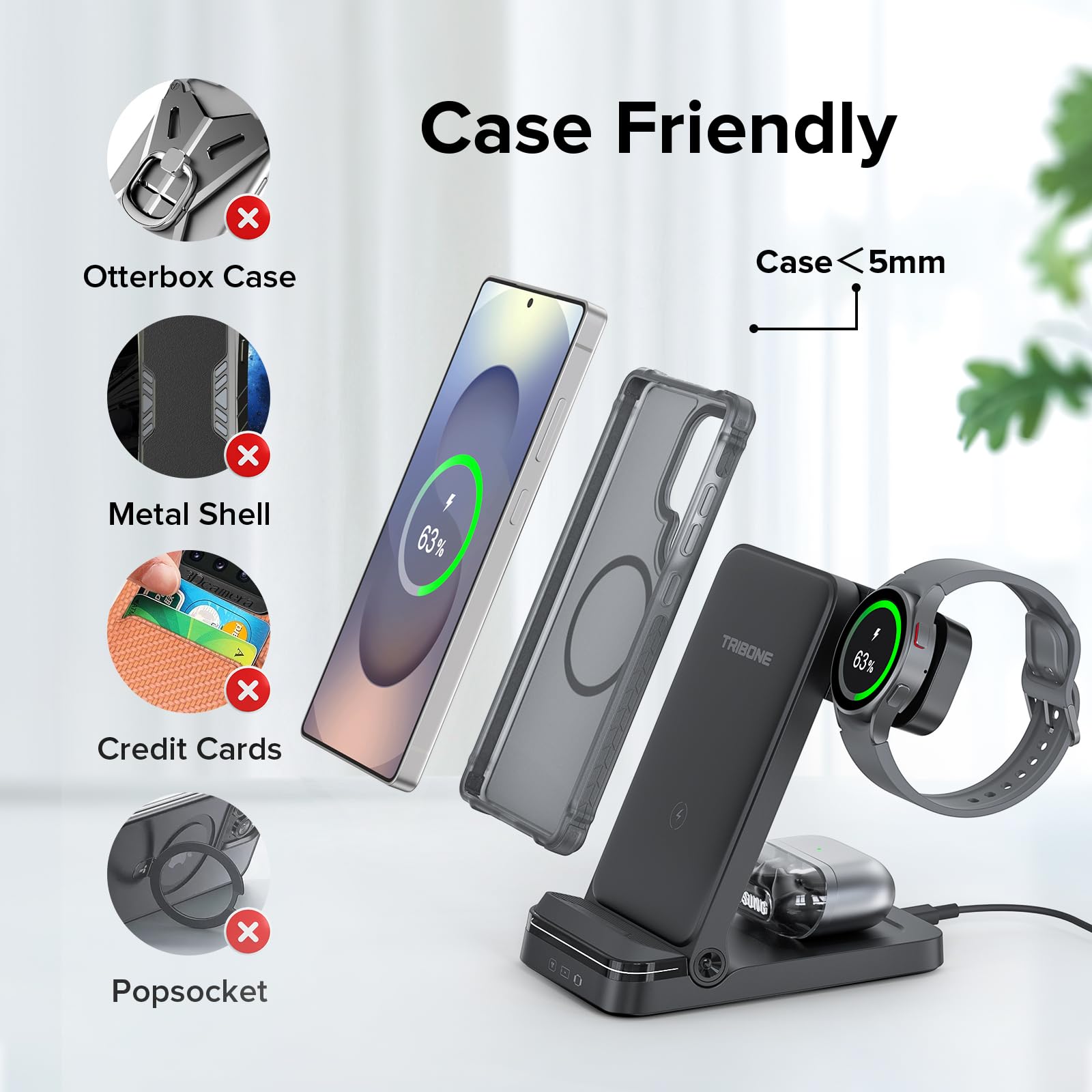 Caricabatterie wireless per Samsung, stazione di ricarica wireless 3 in 1 per S25 S24 Ultra S23 S22 S21 Note Z Fold Android, caricabatterie per Samsung Galaxy Watch 7 6 5 4 3 Pro Classic Galaxy Buds