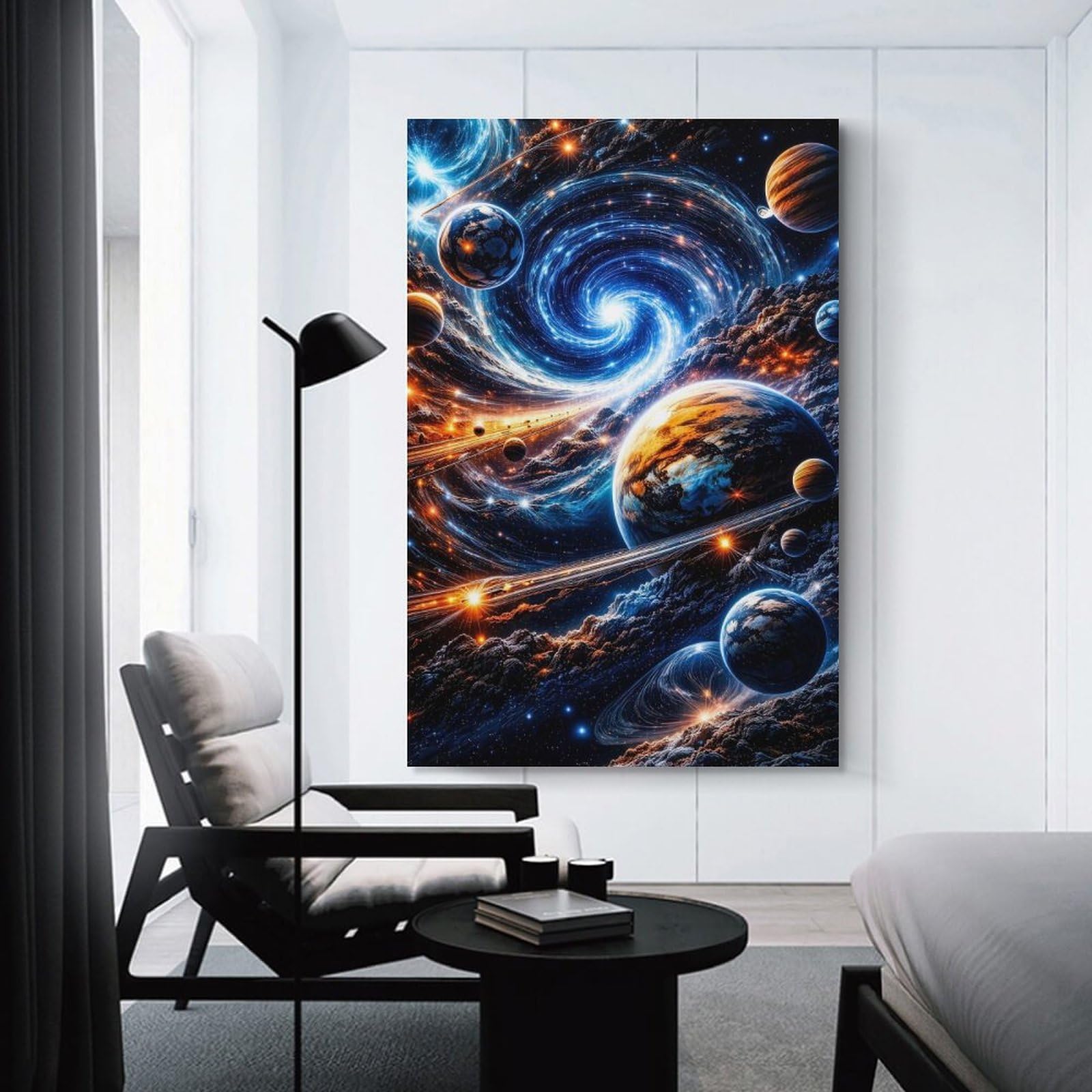 Junmoney Cosmic Swirl with Planets Canvas Wall Decor, 16x24inch(40x60cm), for Bedroom, Guest Room Or Reading Nook, Canvas Wall Decor for Personal Spaces