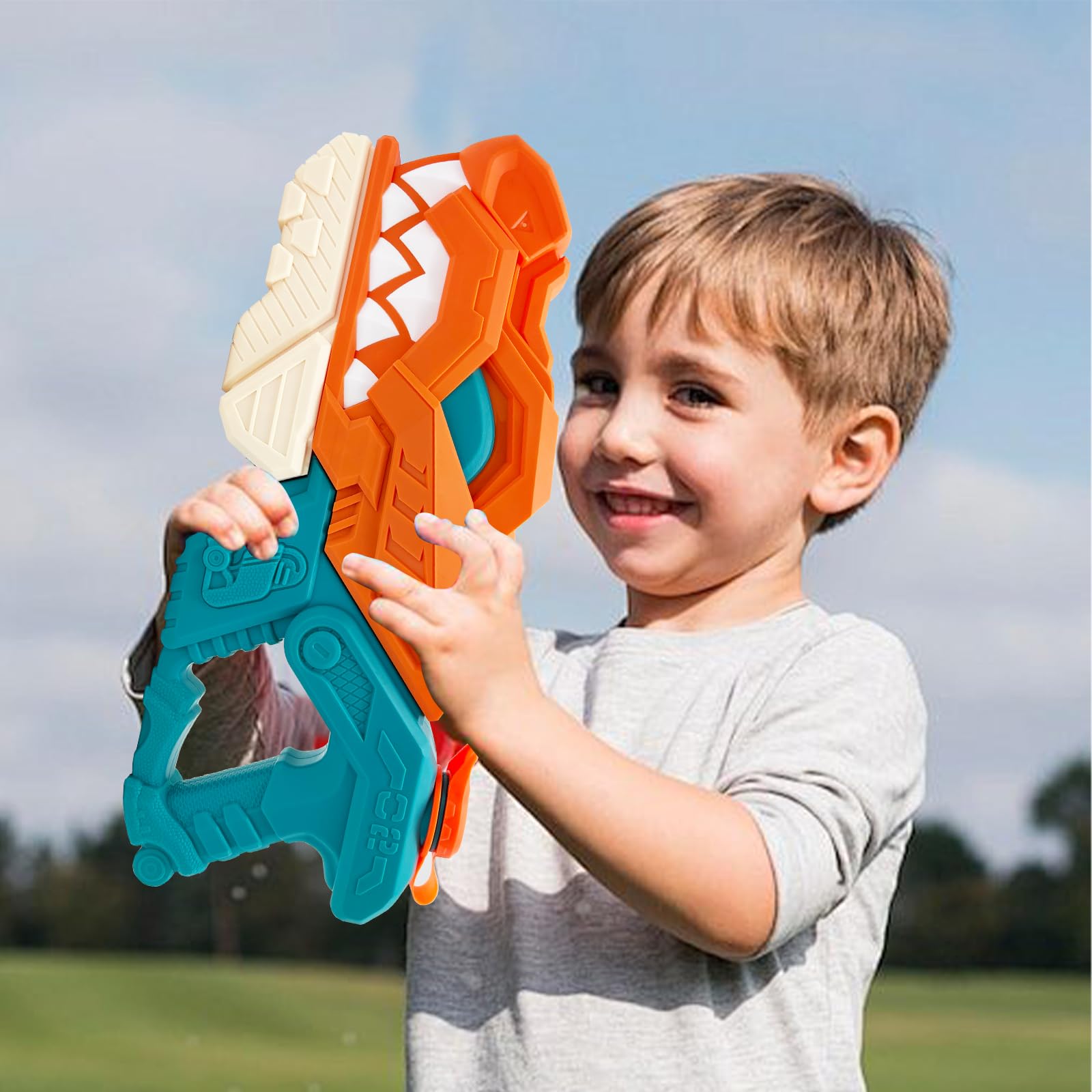 weirtoya 2 Stück Dinosaurier Wasserpistole Kinder&Erwachsene, 580ml Wasserspritzpistole 7-10m Powered Water Gun, Geeignet für Wasserpartys, Poolpartys und Wasserpistolenschlachten