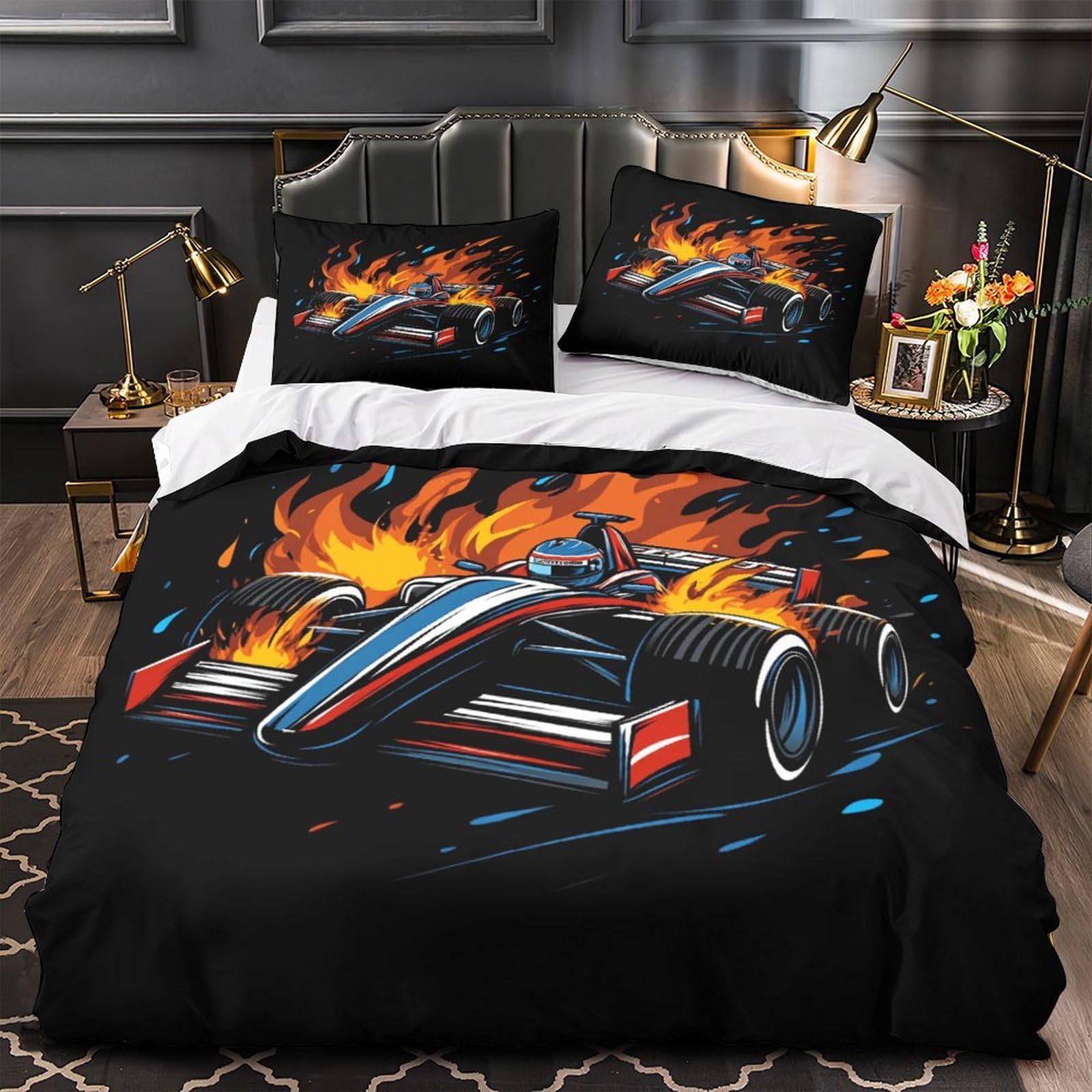 Housse de couette voiture de course 3D Super king 260x220 cm avec 2 taies