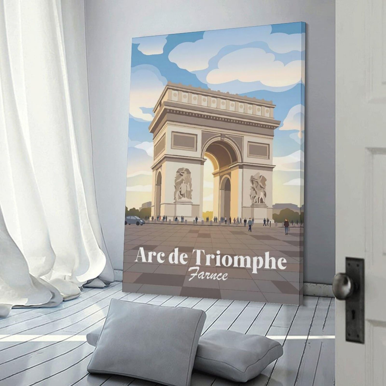 Junmoney Wall Picture Print Arc De Triomphe Paris France, 24x36inch(60x90cm), for Entryway, Lounge Links Or Small Walls, Home Artwork for First Impressions