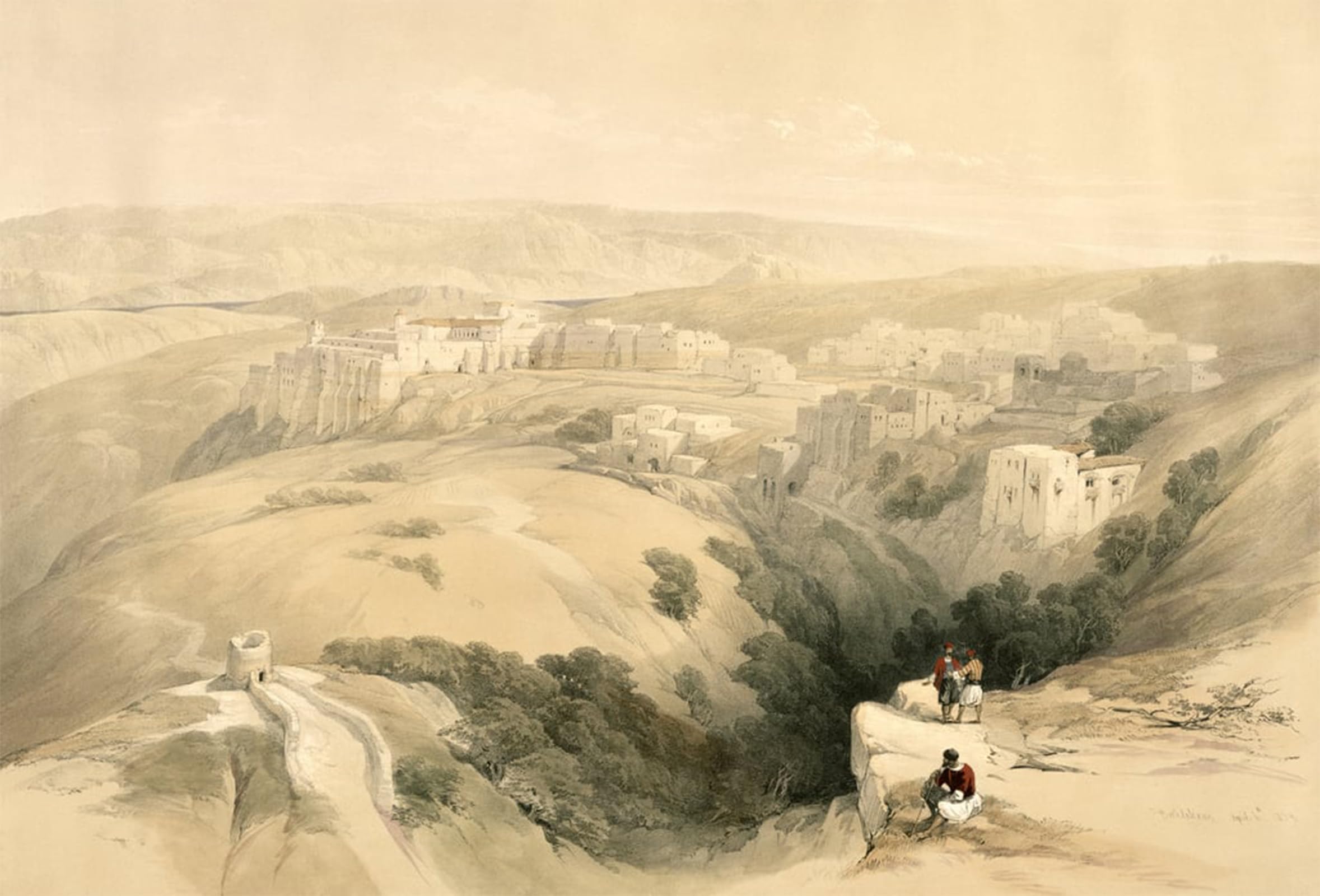 HRJUBWREE Oil Painting Prints on Canvas Painting Picture Bethlehem by David Roberts Artwork Canvas Prints for Office Decor 60x90cm