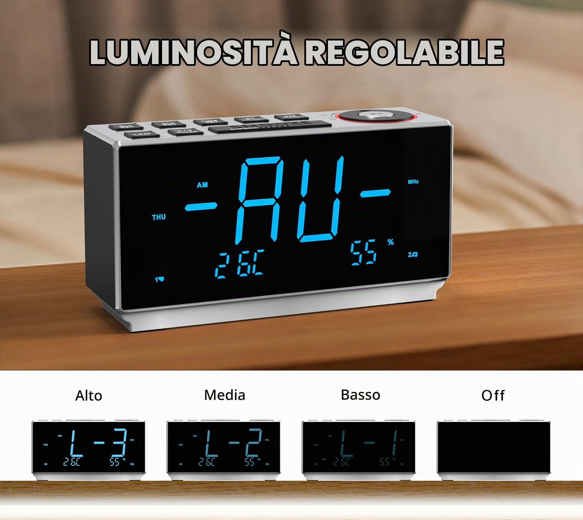 iTOMA Sveglia con radio FM, Ricarica USB, Display LED Blu Ghiaccio da 1,8", Luce Notturna, Doppio Allarme, Snooze, Controllo Dimmer, Orologio Elettronico da Comodino CKS508