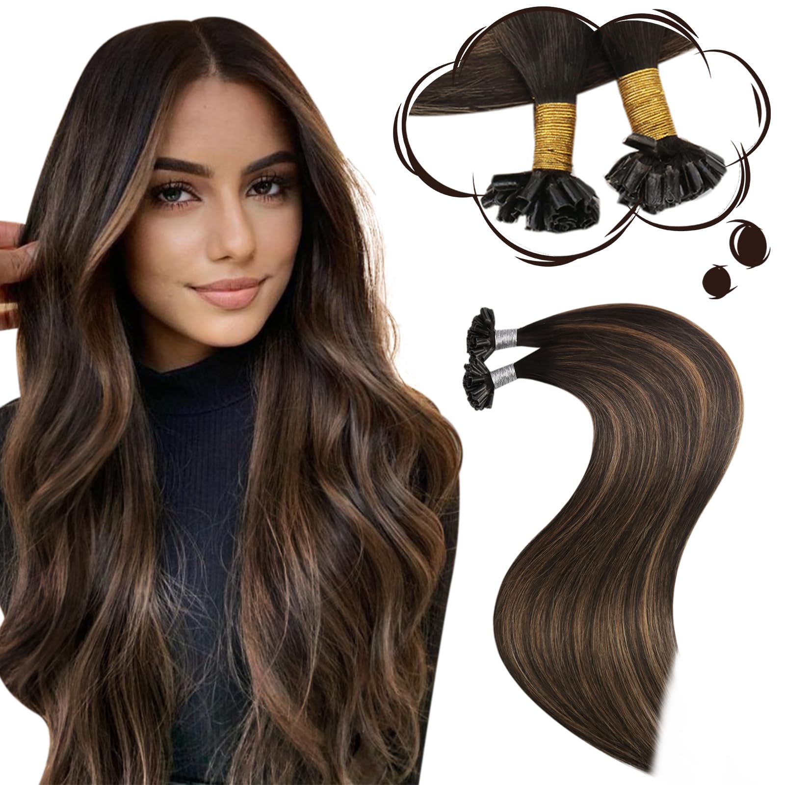 Moresoo 50 Ciocche Cheratina per Extension 50cm 50g 1g/1s Extension Capelli Veri Cheratina Remy Lisci Extension Cheratina da Marrone più Scuro a Marrone Medio con Marrone più Scuro #2/6/2