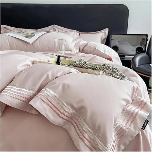 Miniatura 10 de ADovz Juego de ropa de cama de algodón de fibra larga, tamaño Queen, King, color sólido, funda de edredón planaajustable, sábana de almohada,