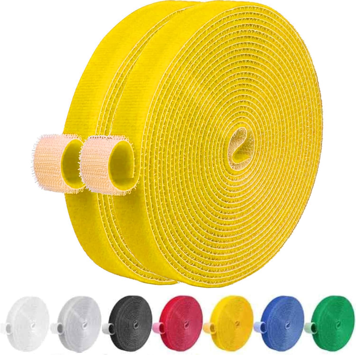 IFNOW 32FT Reusable Fastening Tape Cable Ties Double-Sided Hook-and-Loop Cable Management Tape Strength and Durability 0.4''/Width (2, Yellow)
