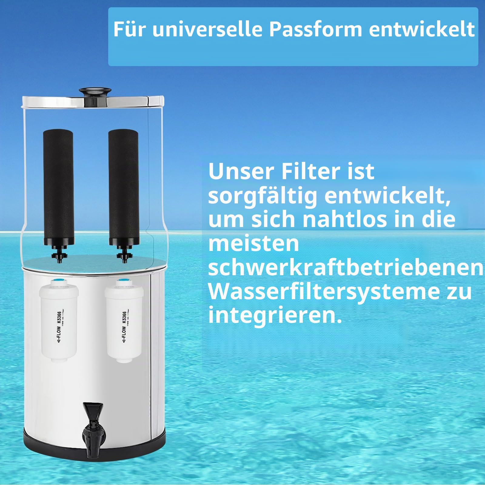 Schwerkraft-Wasserfilter-Ersatz, für Berkey® Black Carbon (BB9-2®) Reinigungselemente und Fluoridfilter K5366 (PF-2®) Kombipack, kompatibel mit Berkey® Filtersystem, 4 Stück | Kompatibel mit Berkey® BB9-2® Schwarzfilter & PF-2® K5366 Fluoridfiltern, Schwe