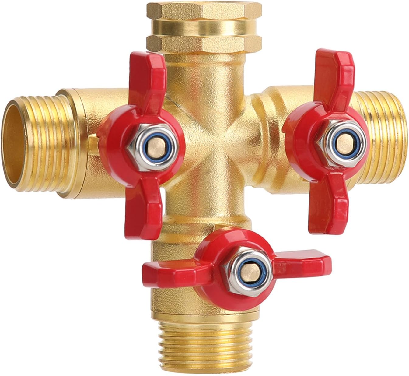 BoArt Brass Garden Hose Splitter 3 Way Heavy Duty, 3-Way Valve Hose Splitter With Large Grip Handle, 3/4" GHT Thread Valve Water Garden Hose Tap Adapter