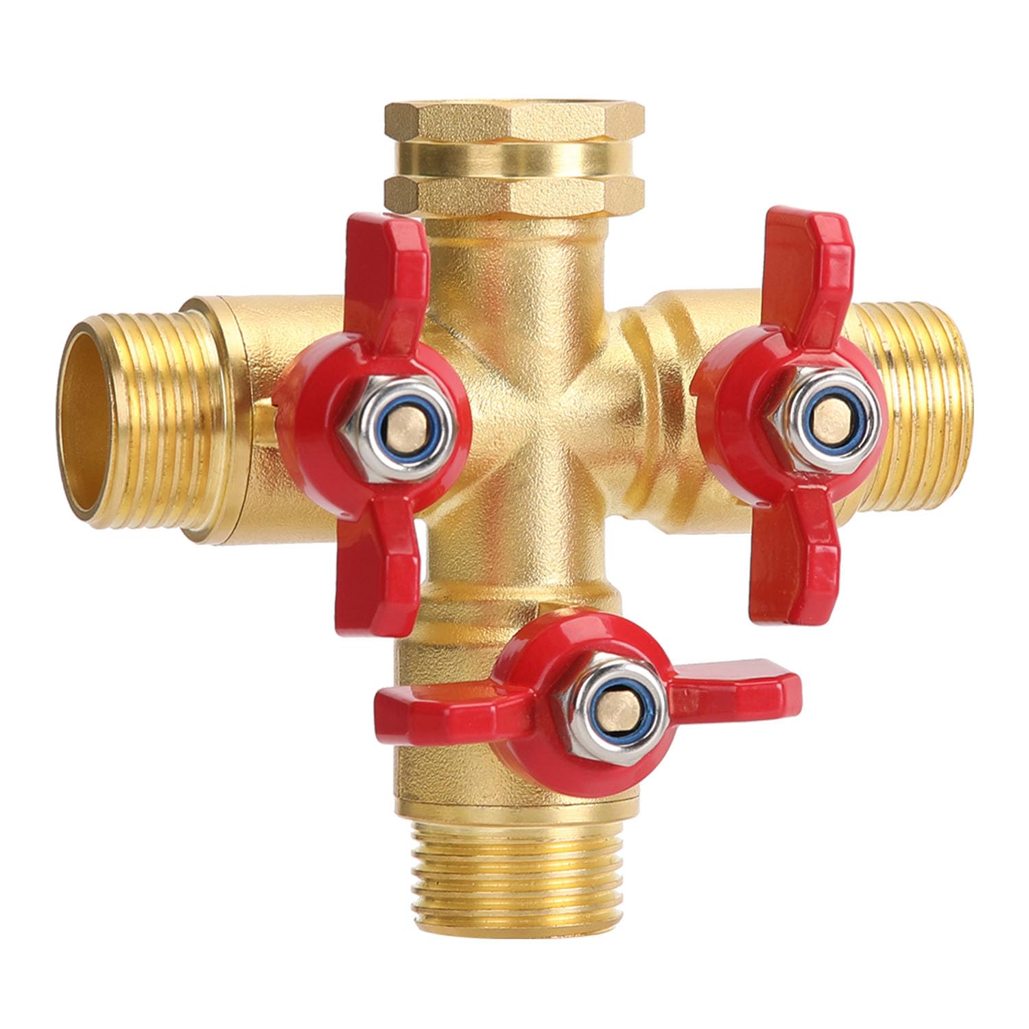 BoArt Brass Garden Hose Splitter 3 Way Heavy Duty, 3-Way Valve Hose Splitter With Large Grip Handle, 3/4" GHT Thread Valve Water Garden Hose Tap Adapter