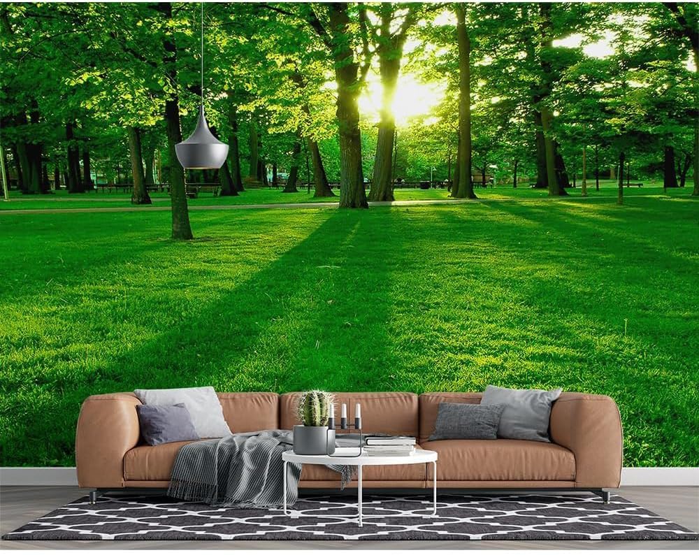 Papier peint panoramique forêt paysage vert poster mural 3D