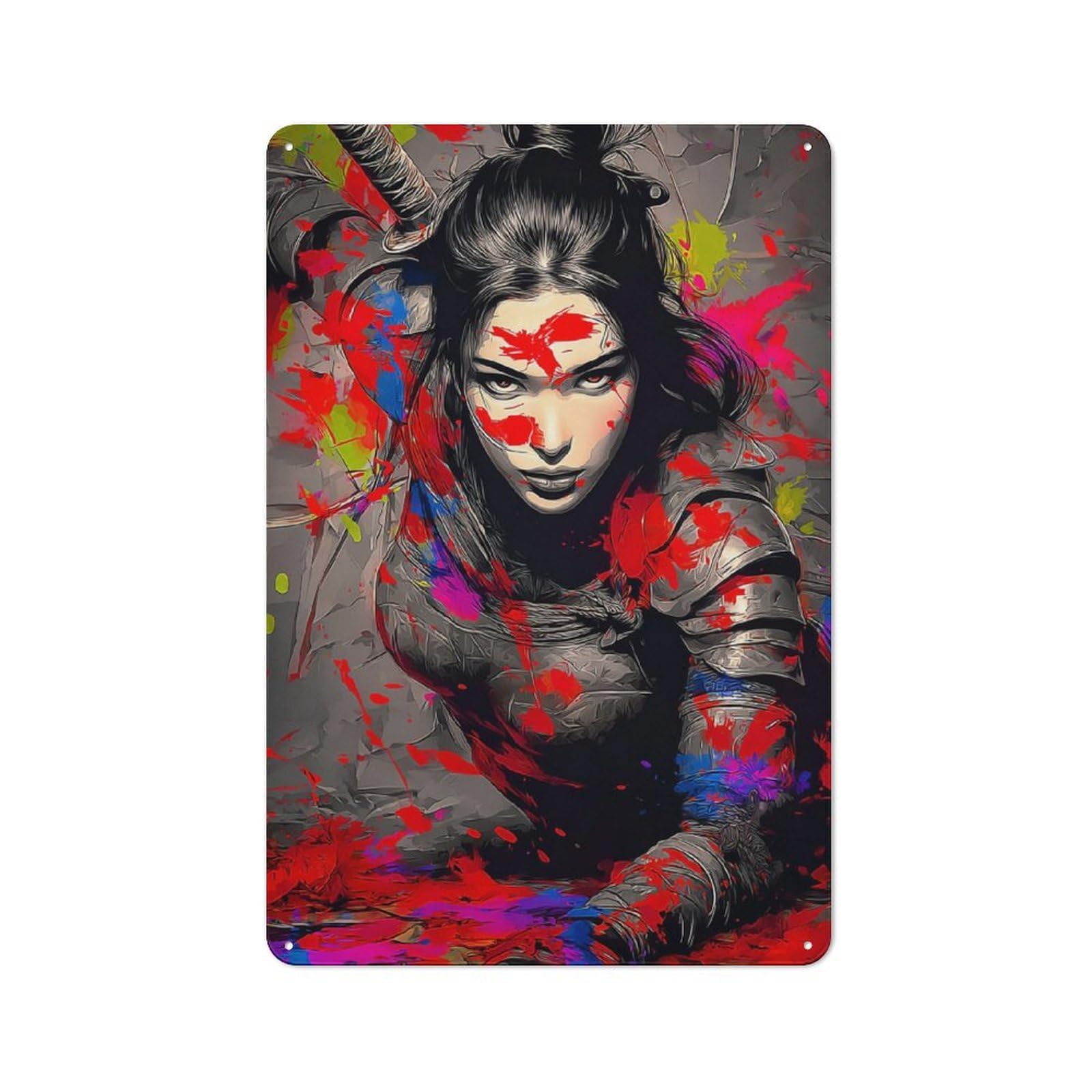 Junmoney Warrior's Painted Tale Metal Wall Plaque With Design 30X20cm, Retro Small Space Decor For Flat, Dorm Room, Lounge Or Cafe