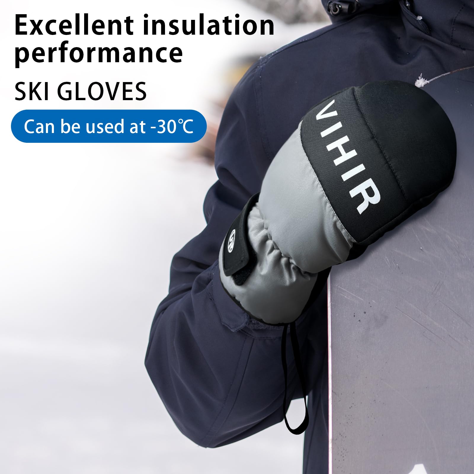 Vihir Guantes de Esquí Impermeable Pantalla Táctil 3M Thinsulate Antideslizantes Hombre Mujer Invierno