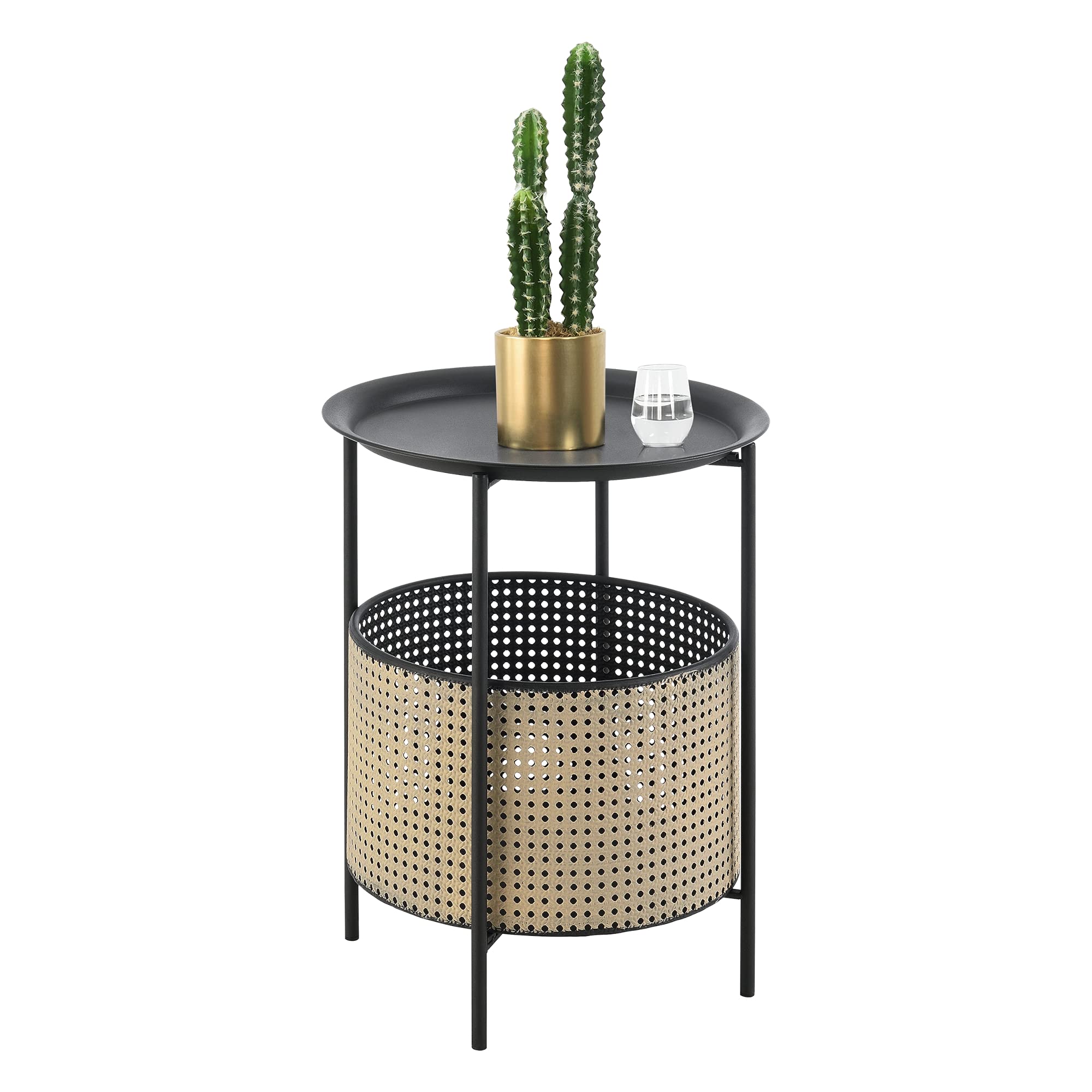 [en.casa] Table Basse Stylée à Plateau Amovible Panier Amovible Table d'appoint Multi-usages pour Bureau Salon Métal 45 x 35 cm Noir Sable