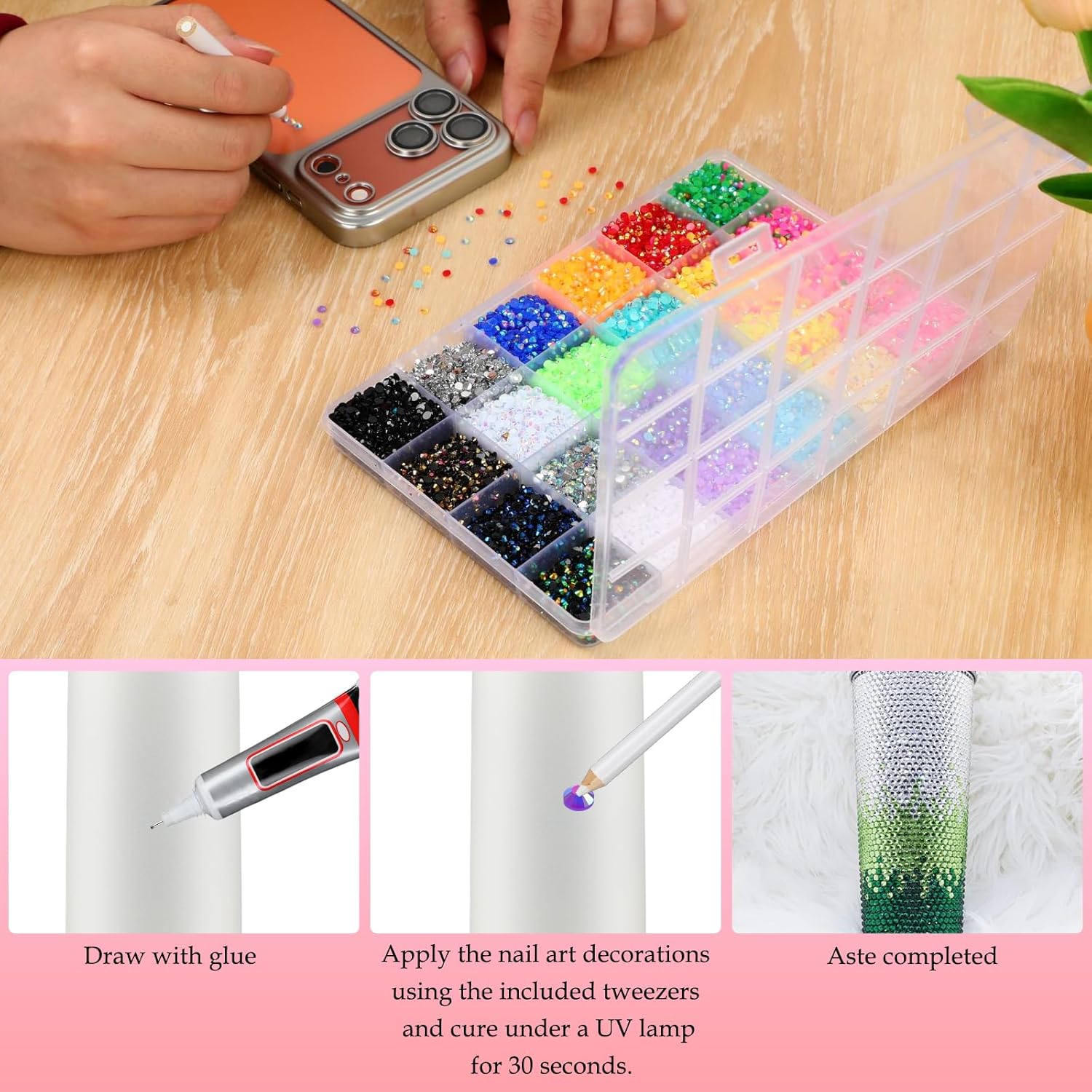 32000Pcs 40 Colors Resin Jelly Rhinestones for Bedazzling, Multicolor 3mm Flatback Gems for Diamond Art 3Pcs Jewelry Glue for Bedazzled Nail Art Makeup Crafting Book Shoes - Image 7