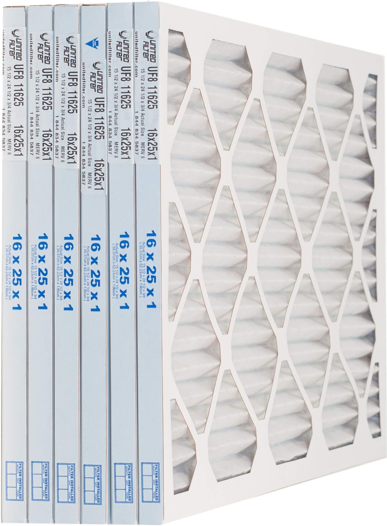 16x25x1 MERV 8 Pleated Furnace & A/C Air Filters Case of 6 Superior