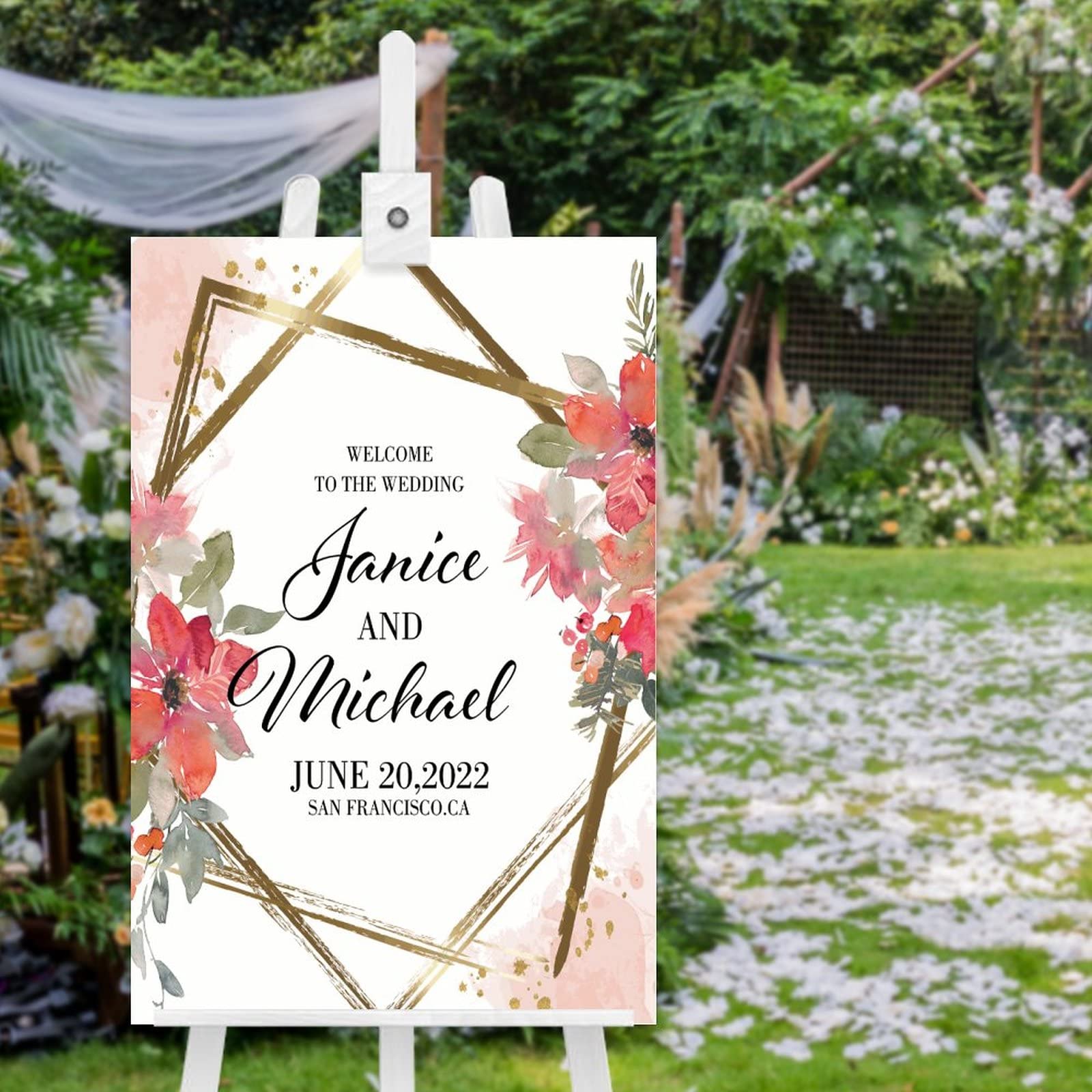 Panneau de mariage en bois Welcome 76x51cm pour déco d'accueil
