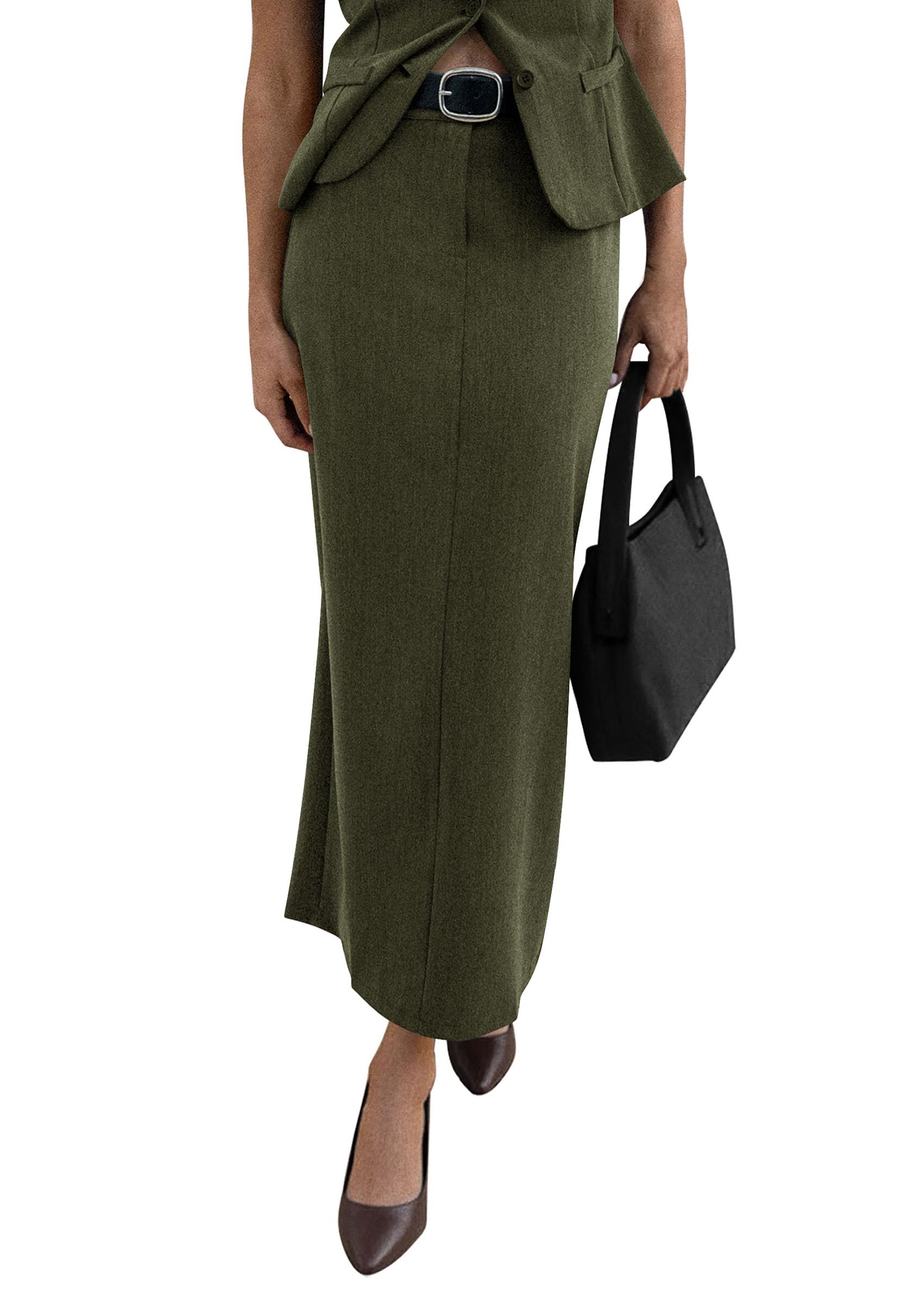 PRETTYGARDEN Womens 2026 Fall Maxi Pencil Skirt High Waisted Slit Work Office Trendy Long Skirts Business Casual Outfits
