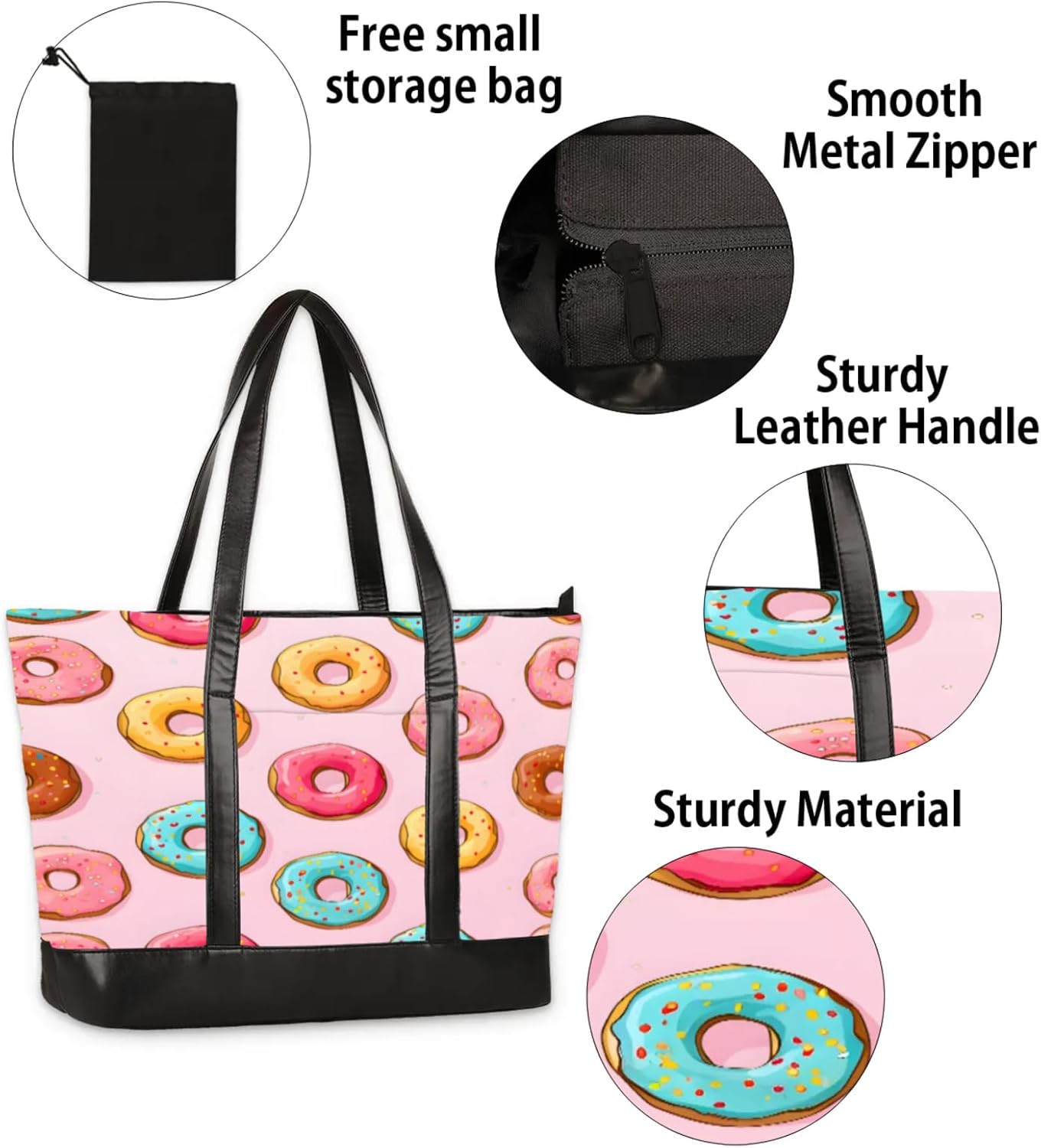 Women Tote Bag with Zipper, Shopper Handbag Travel Purse, PU Leather Laptop Tote Bags, Weekender Tote Bags