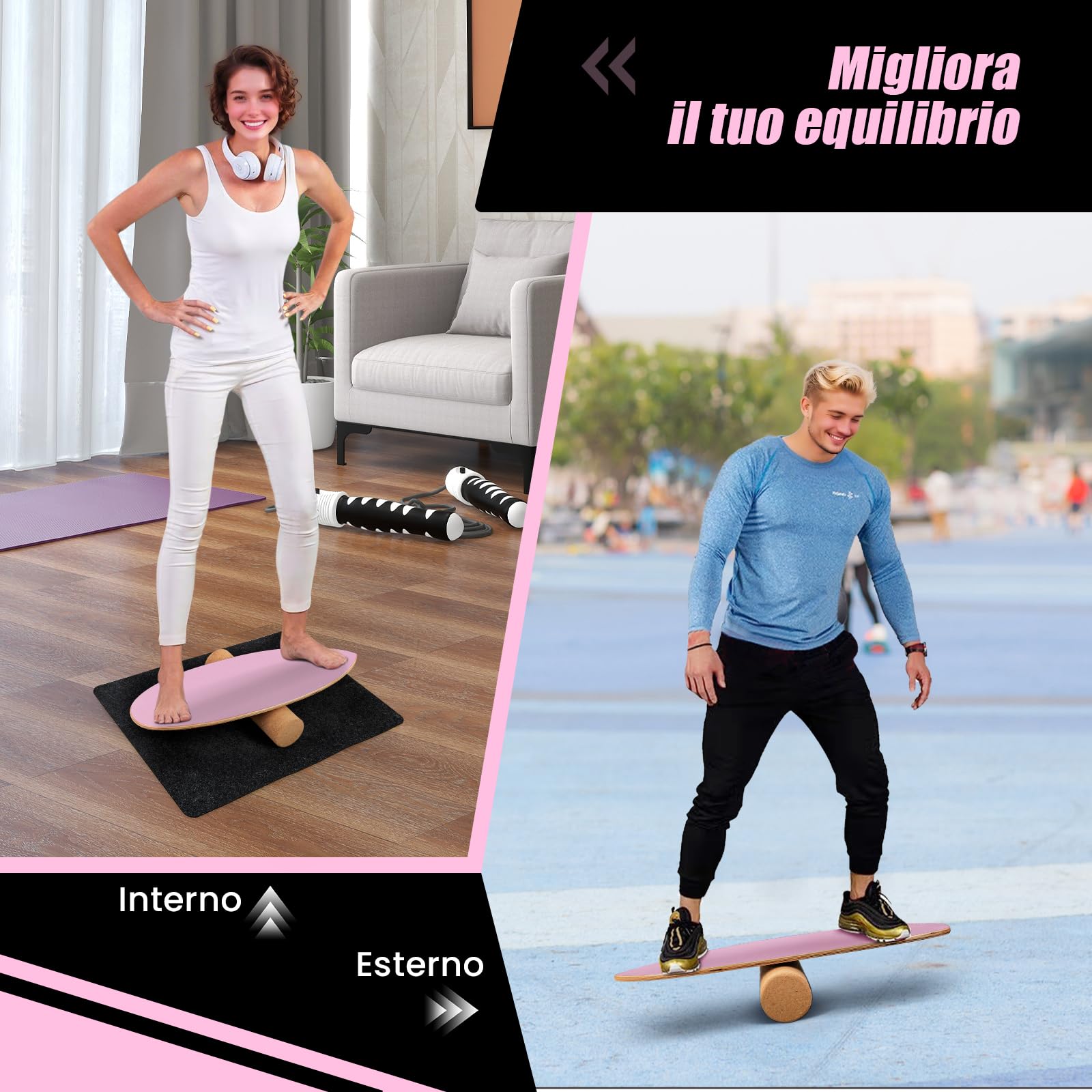 COSTWAY Balance Board in Legno, Tavola di Equilibrio con Rullo e Tappetino per Allenamento Skateboard Hockey Snowboard Surfing, Attrezzi 3 in 1 per Esercizi Equilibrio e Tonificazione Core