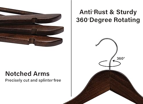 Miniatura 5 de StorageWorks Percha de madera para abrigos, perchas de madera para ropa, paquete de 30 unidades, color nogal, perchas de madera natural para