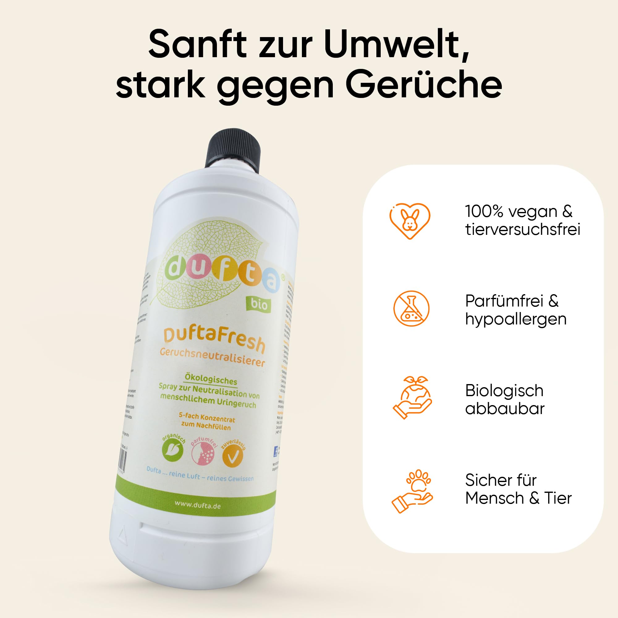 DuftaFresh Enzymreiniger Konzentrat 1L Geruchsneutralisierer | Ideal als textilerfrischer, enzymreiniger und geruchsneutralisierer für räume gegen Urin-, Rauch- und Schweißgerüche.