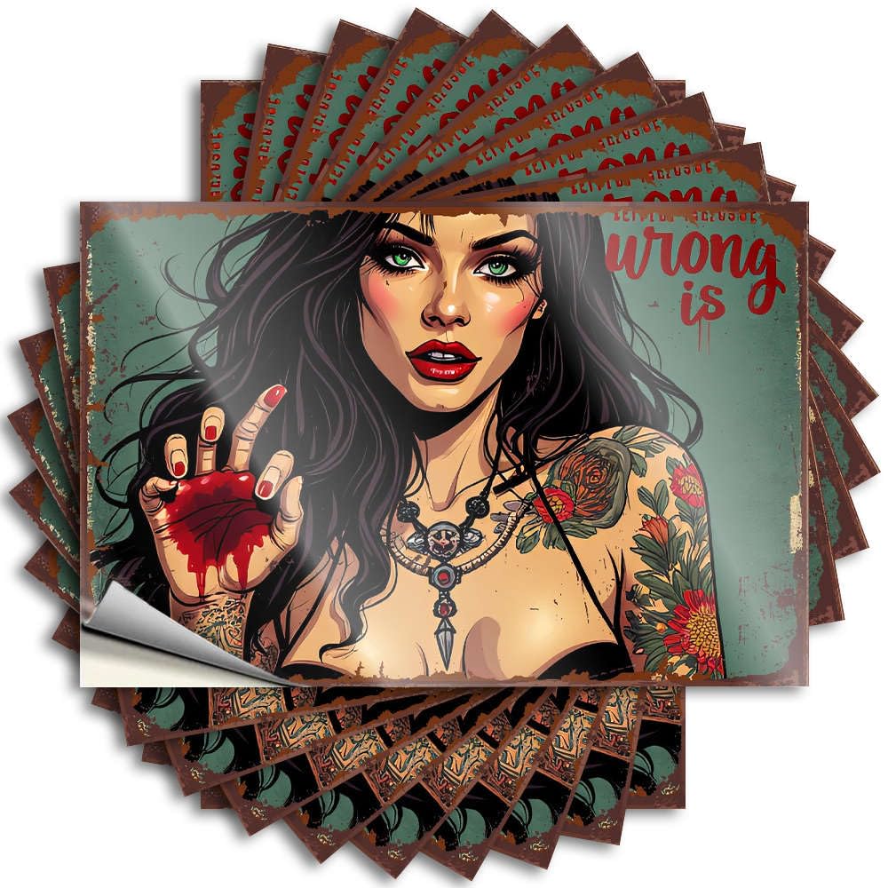 Fzfn Colour Woman With Tattoos Holding A Bleeding Heart. Room Decore Snarky - Saying Bottle Waterproof Decal(6X9cm)