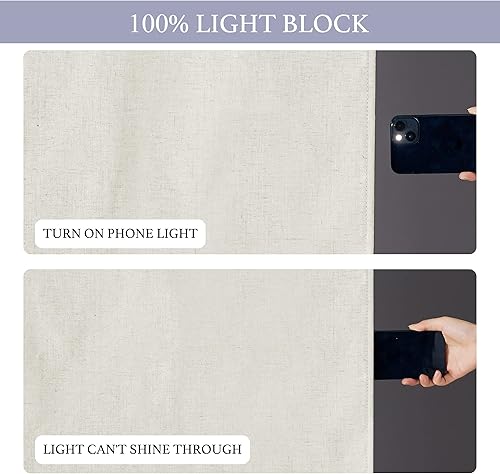 Miniatura 5 de RYB HOME Cortinas 100% opacas para ventanas pequeñas, mezcla de lino texturizado, aislamiento de privacidad, cortinas de puerta francesa, cortinas
