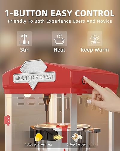 Miniatura 6 de Máquina de palomitas de maíz de 10 onzas con hervidor fácil de desmontar, carrito de máquina de palomitas de maíz hace 40 tazas, estilo cine estilo