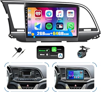 2+64G Android 15 Car Stereo for Hyundai Elantra AD 2016-2018 with Wireless CarPlay Android Auto, 9 IPS Touchscreen Radio with WiFi GPS Mirror Link FM RDS Bluetooth SWC EQ + Backup Camera