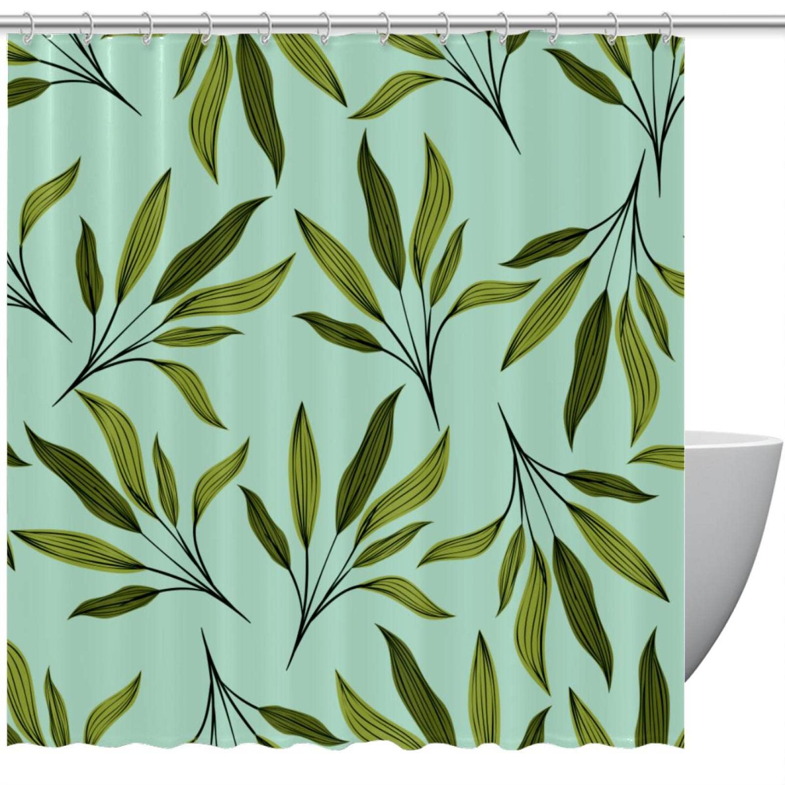 Rideau de douche motif feuilles vert 168 x 183 cm pour éviter les éclaboussures d'eau